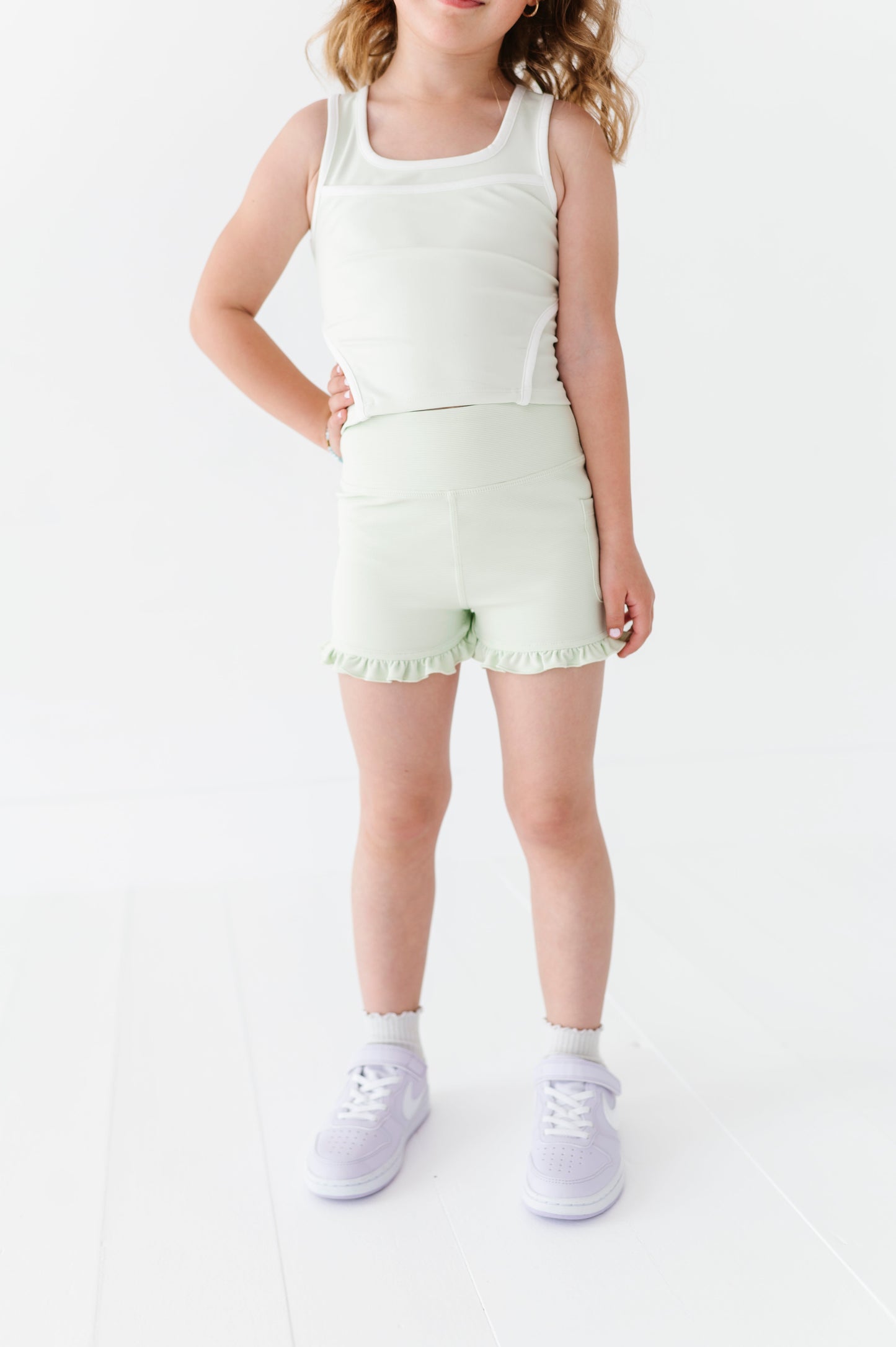 Hint of Mint | Ribbed Ruffle Yoga Shorts