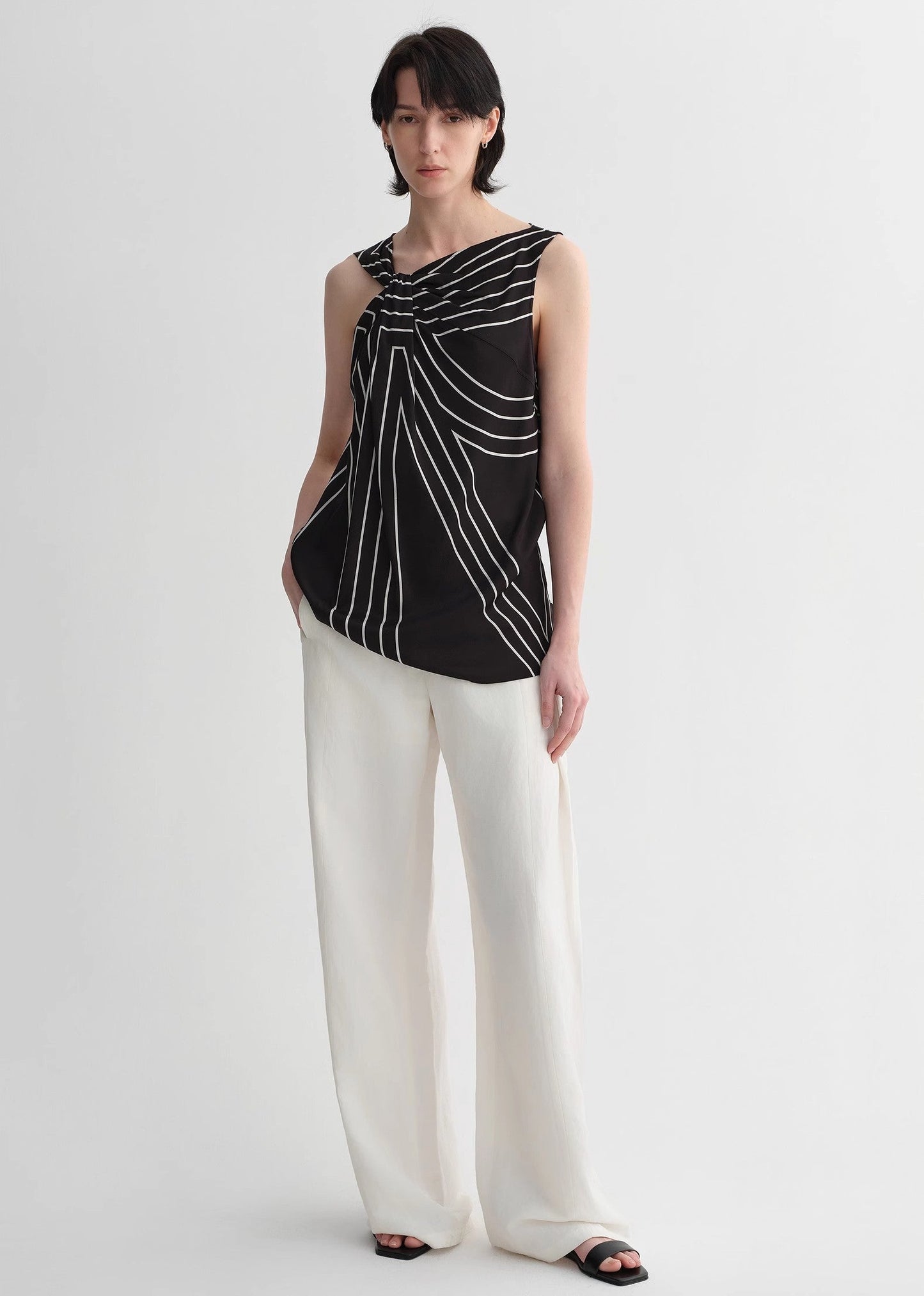 Elastic Silk Twisted Collar Tank Blouse