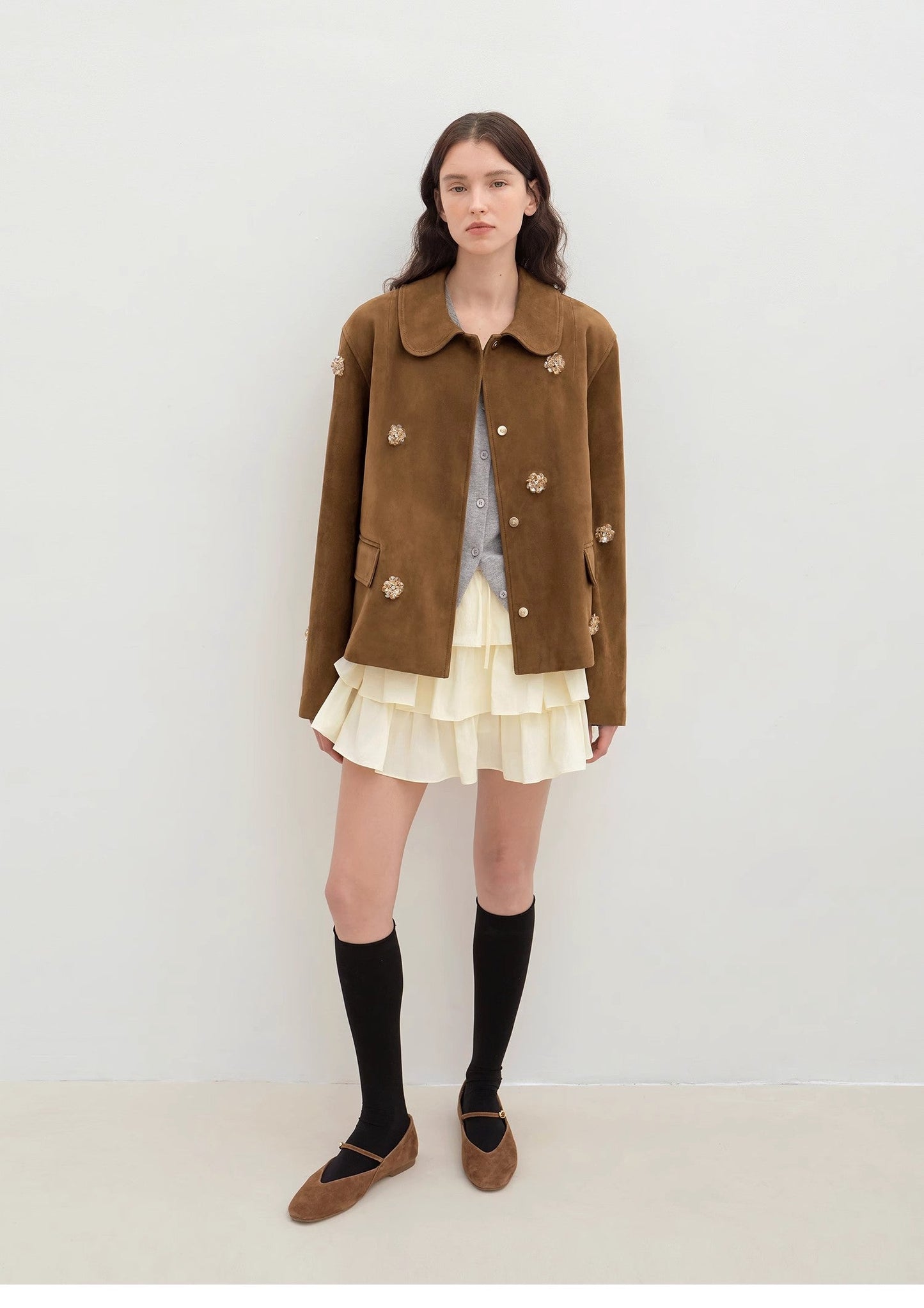 Velour Beaded Suede Leather Jacket