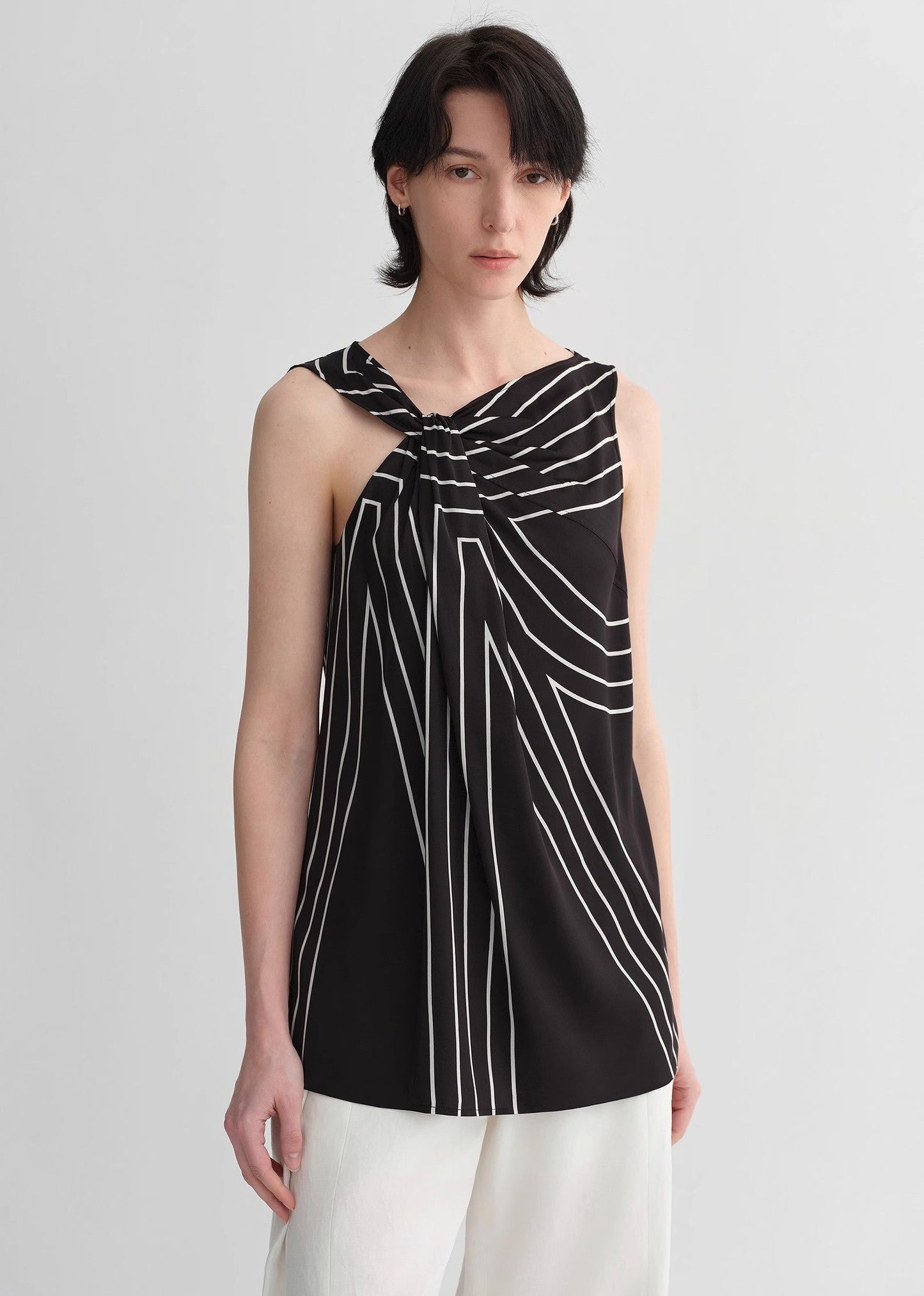 Elastic Silk Twisted Collar Tank Blouse