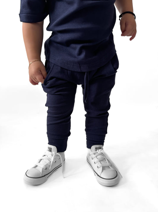 BAMBOO RIBBED JOGGERS - NAVY