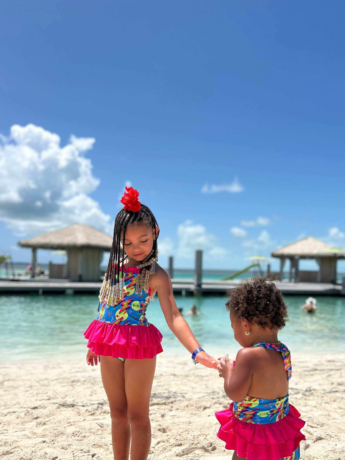 Neon Bolts Ruffled Swim Suit