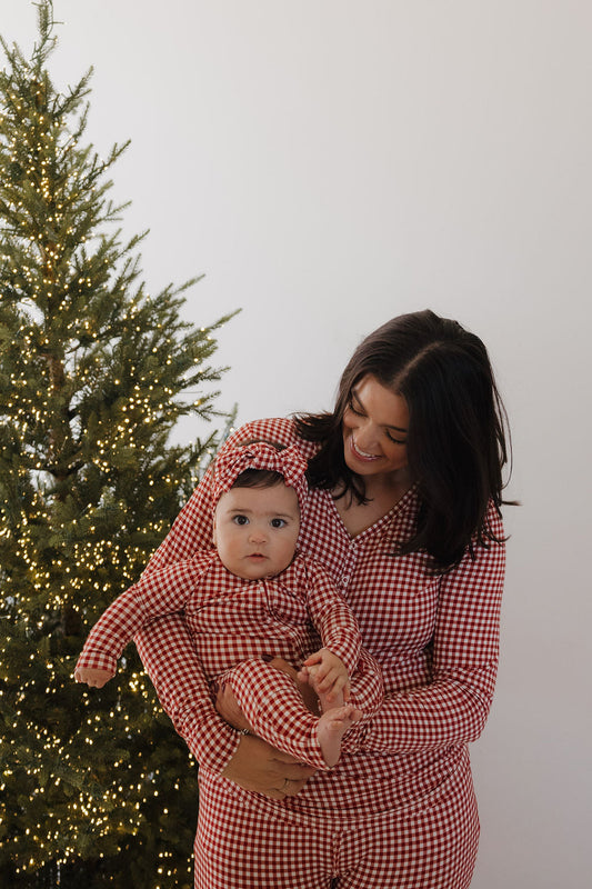 Bamboo Zip Pajamas | Red Gingham