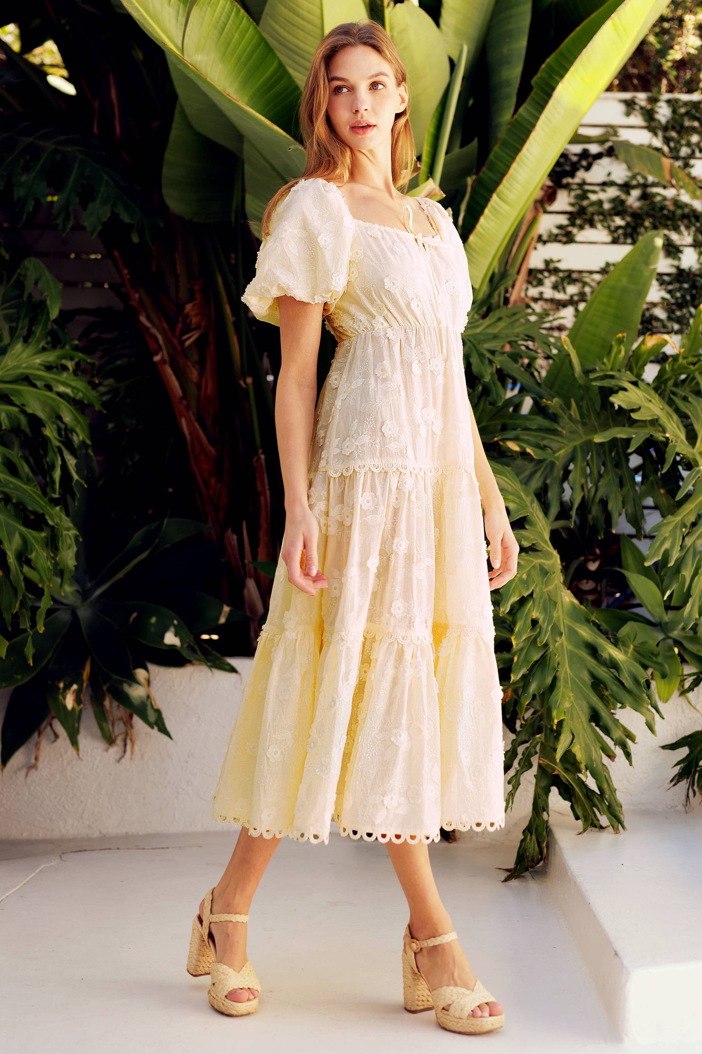 Embroidered Floral Tiered Dress