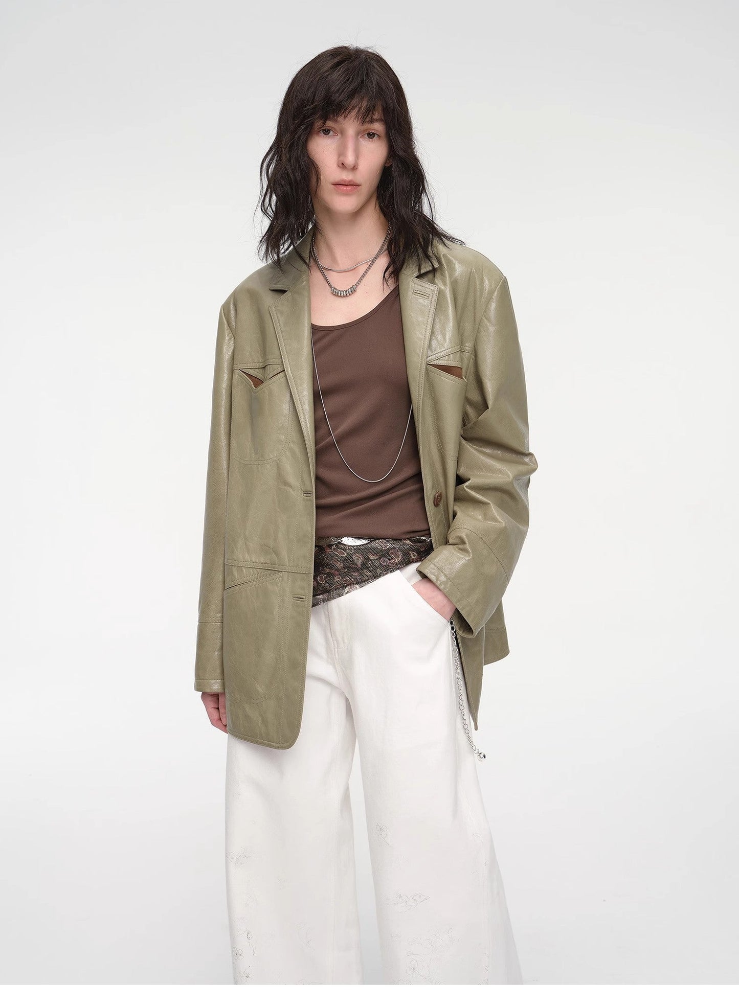 Windsor Past Wide Shoulder Multi-Pocket Suit Waxed Leather Jacket