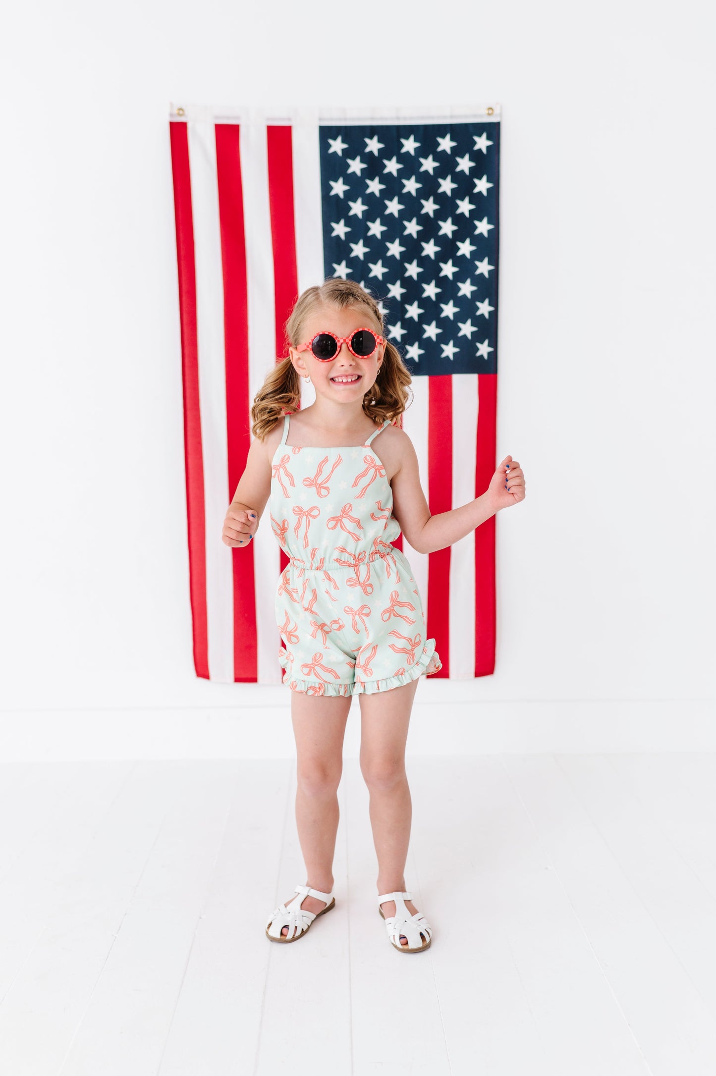 Minty Patriotic Bows | Ruffle Romper