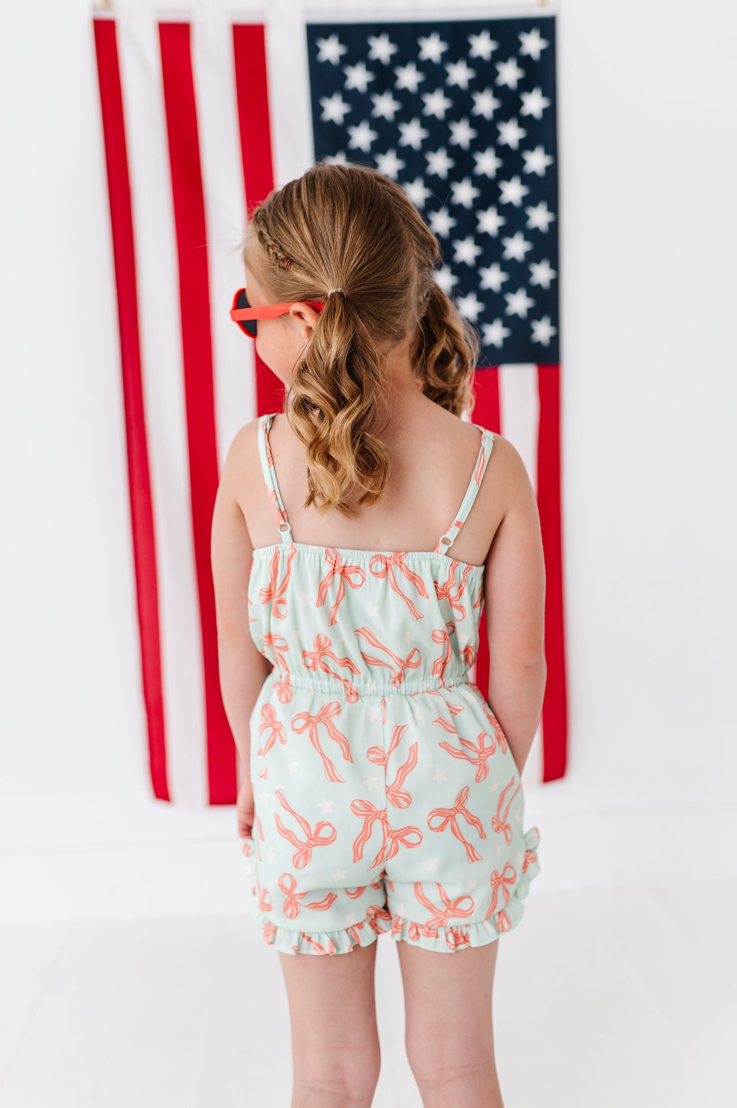 Minty Patriotic Bows | Ruffle Romper