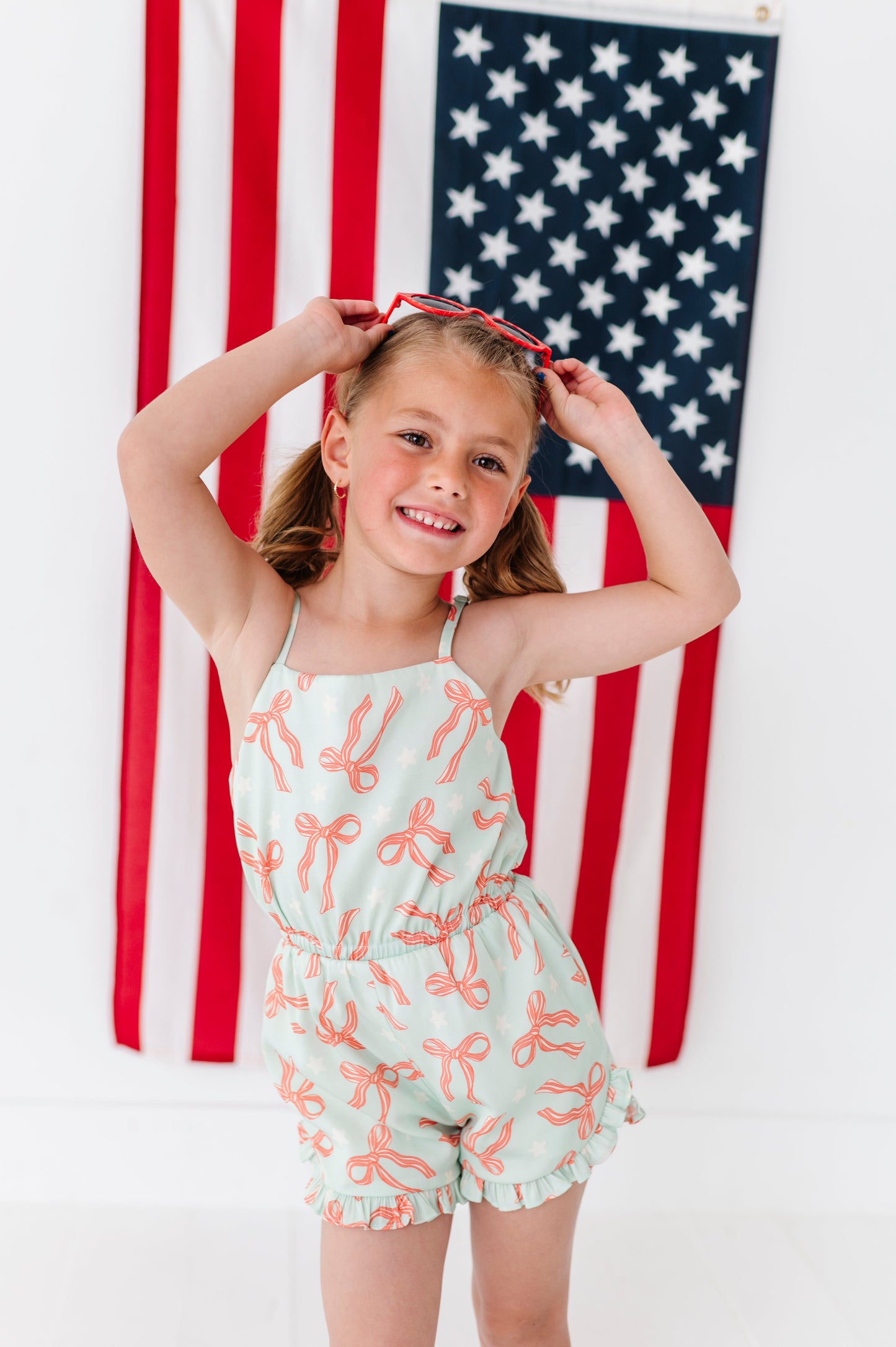 Minty Patriotic Bows | Ruffle Romper