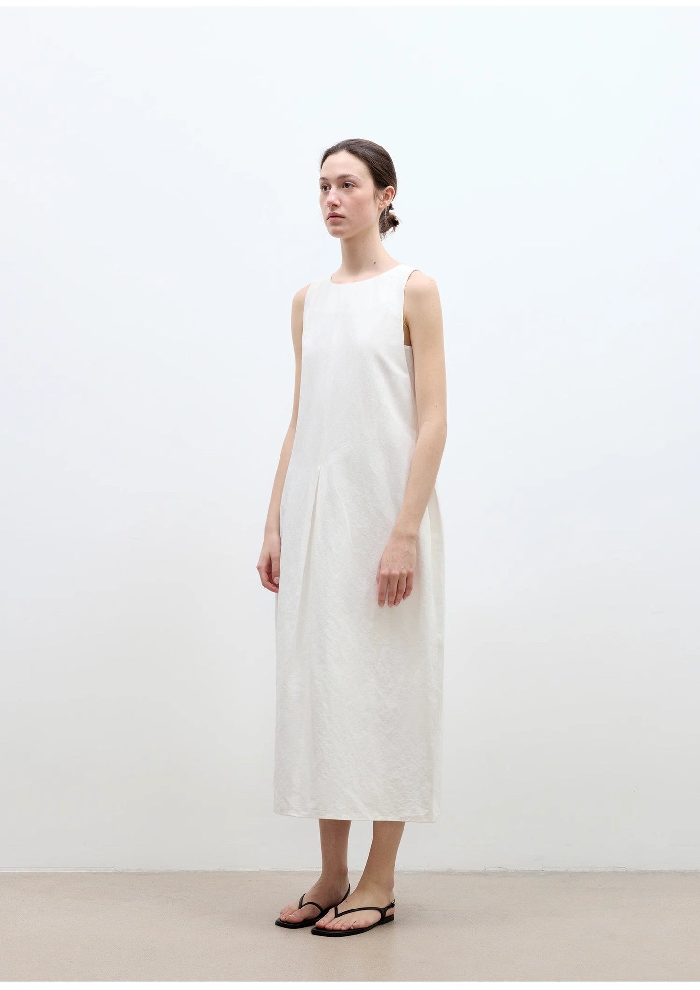 "Deyanuo" Hemp Three-Dimensional Hourglass Sleeveless Round Neck Loose Slim Dress for Women