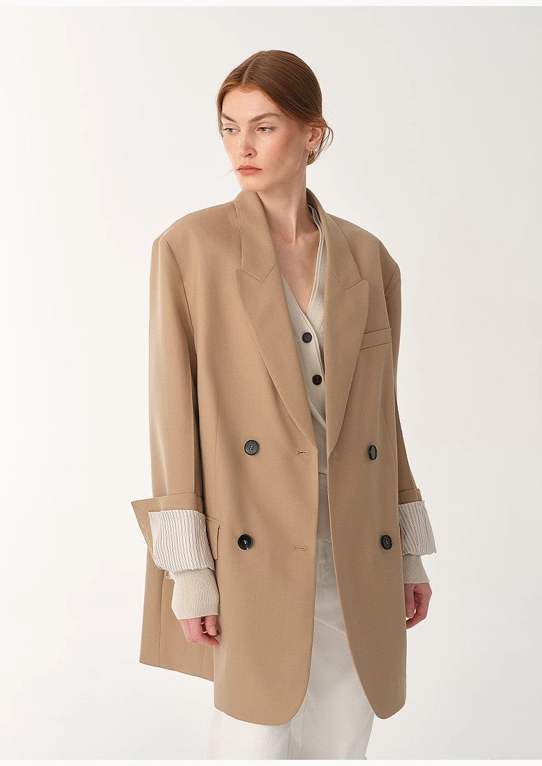 Silk Wool Peaked Lapel Suit Jacket