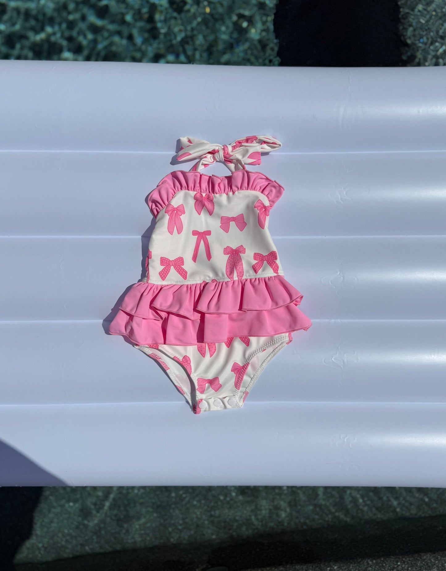 Pink Bows Ruffled Swim Suit