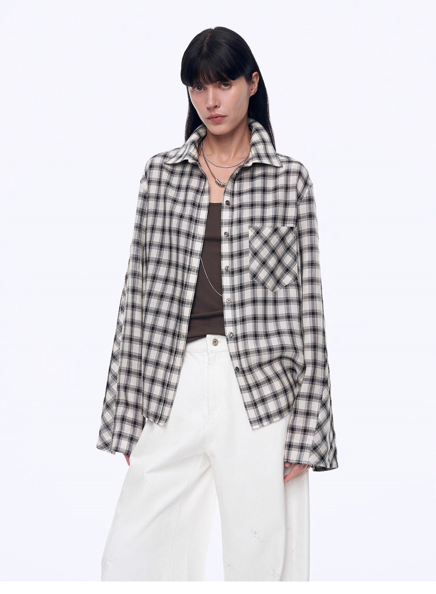 Style Diary Tencel Acetate Jacquard Check Dropped Shoulder Shirt