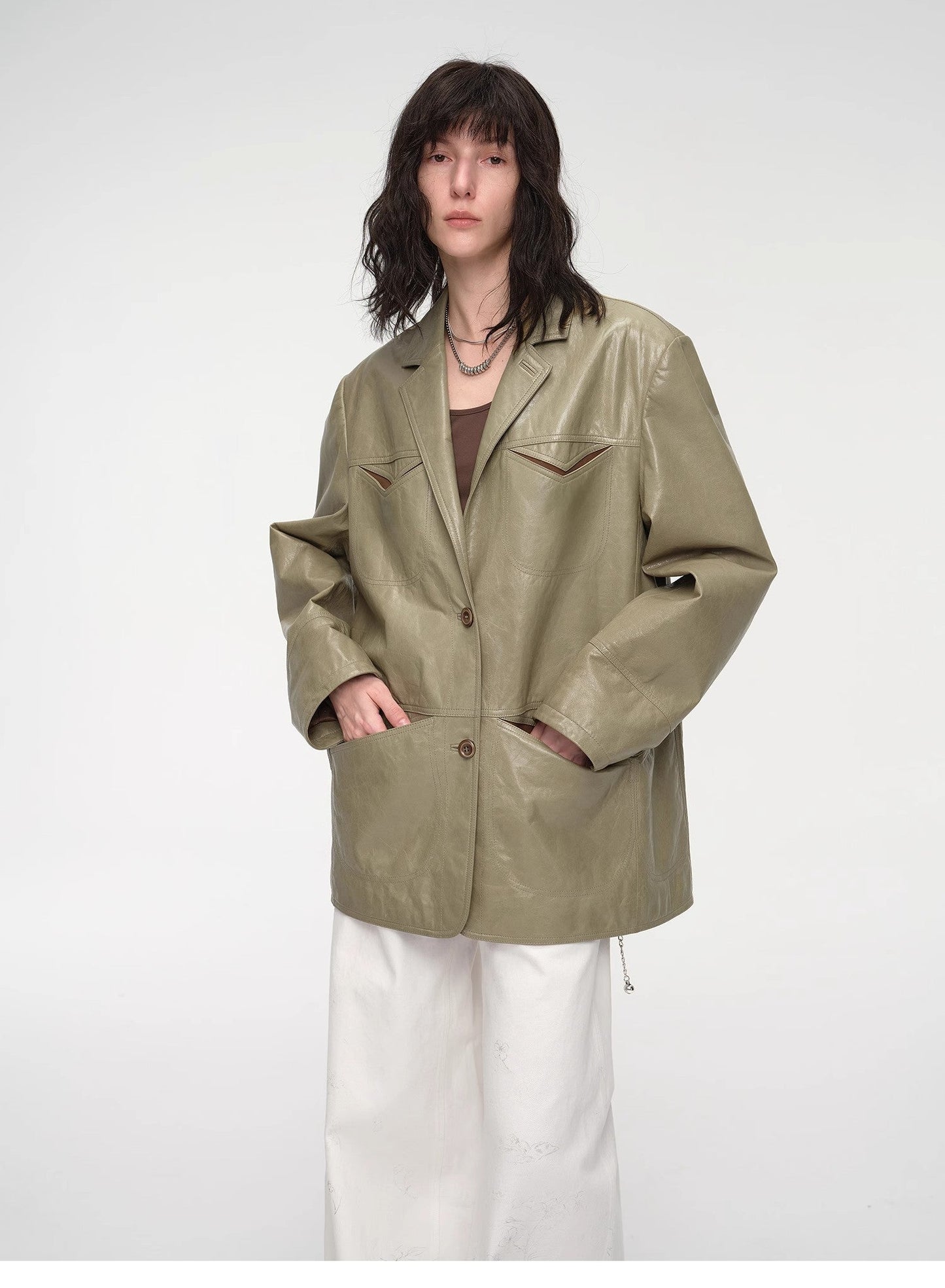 Windsor Past Wide Shoulder Multi-Pocket Suit Waxed Leather Jacket
