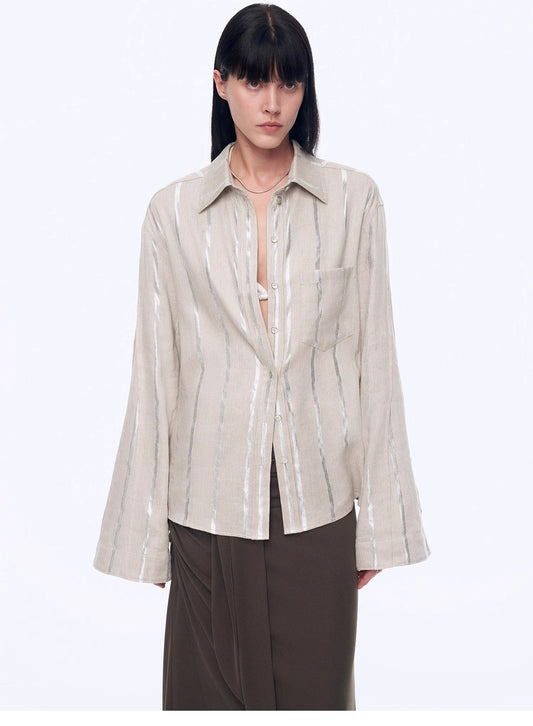 Anonymous Letter Silver Stripe Trumpet Sleeve Shirt