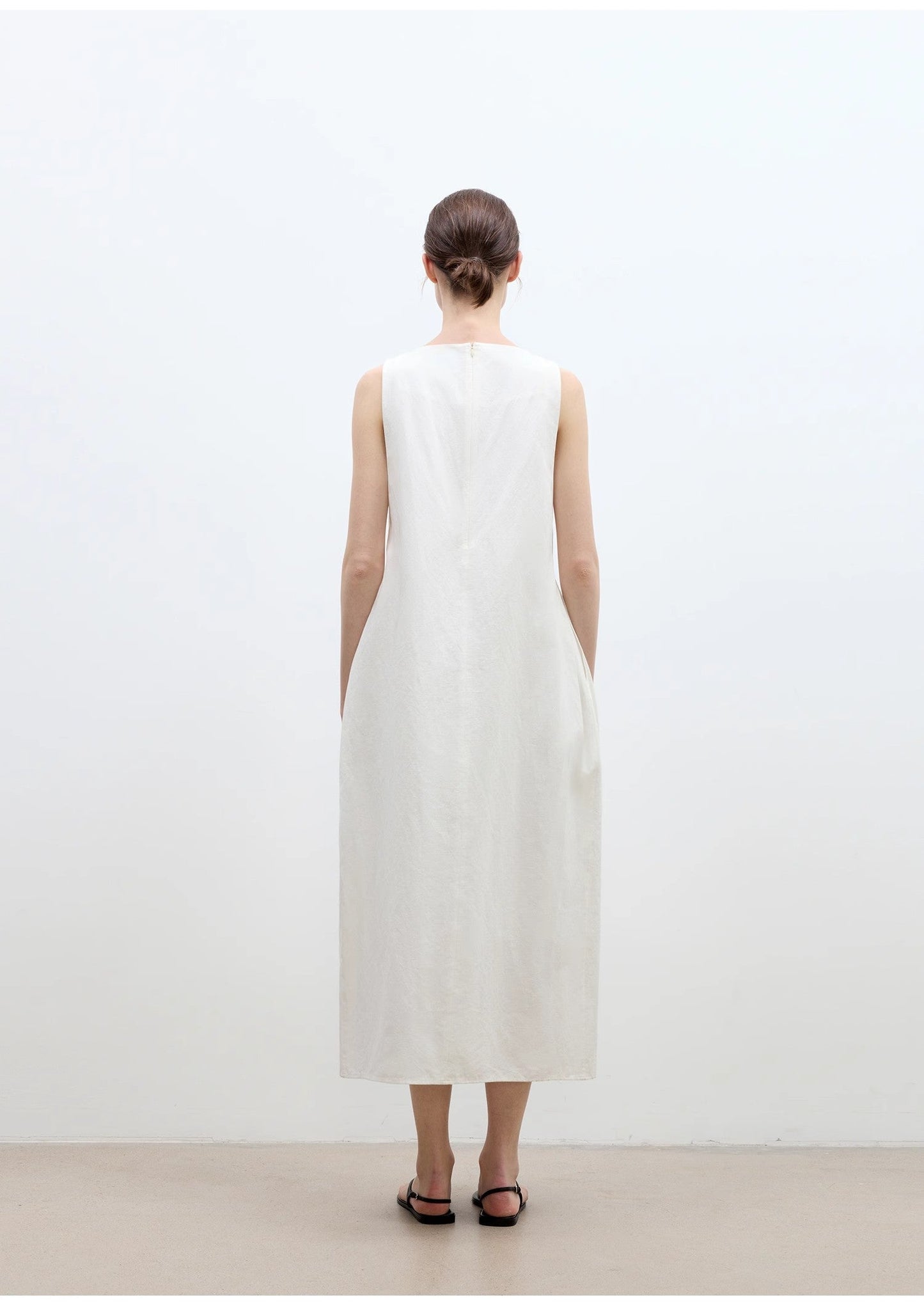 "Deyanuo" Hemp Three-Dimensional Hourglass Sleeveless Round Neck Loose Slim Dress for Women