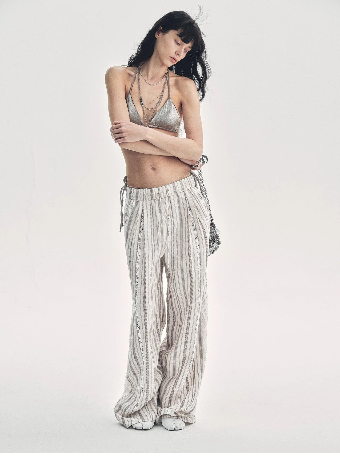 Fashion Tension Linen Vertical Stripe Pants
