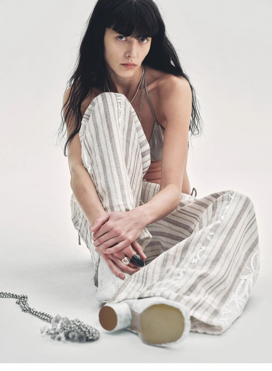 Fashion Tension Linen Vertical Stripe Pants