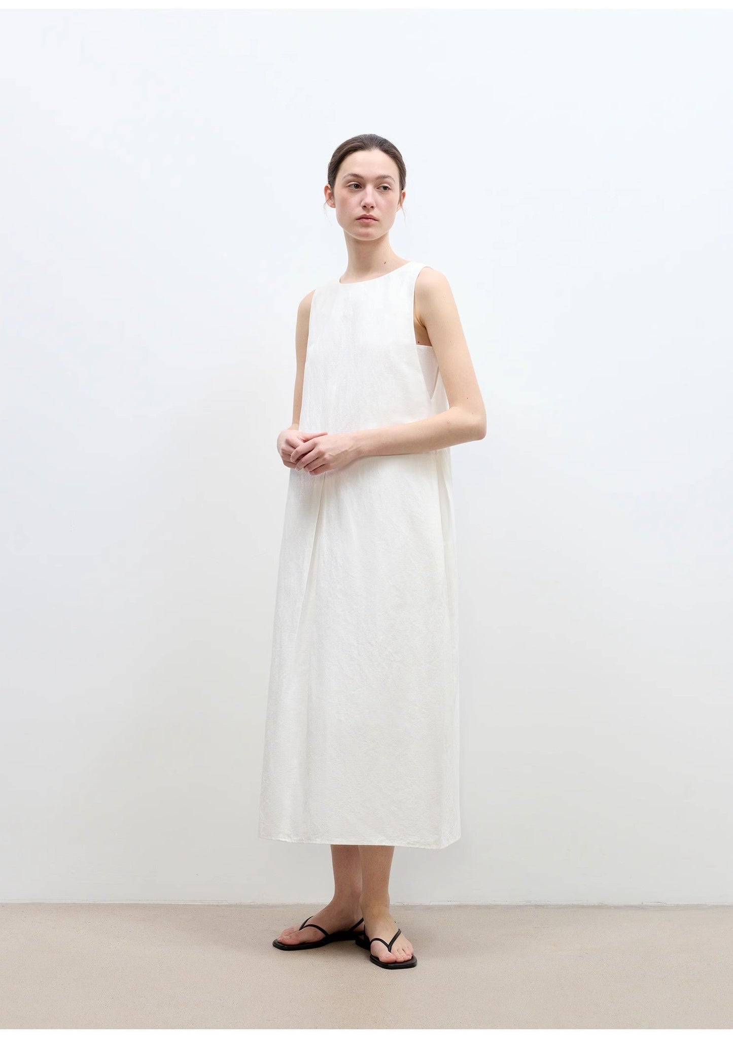 "Deyanuo" Hemp Three-Dimensional Hourglass Sleeveless Round Neck Loose Slim Dress for Women