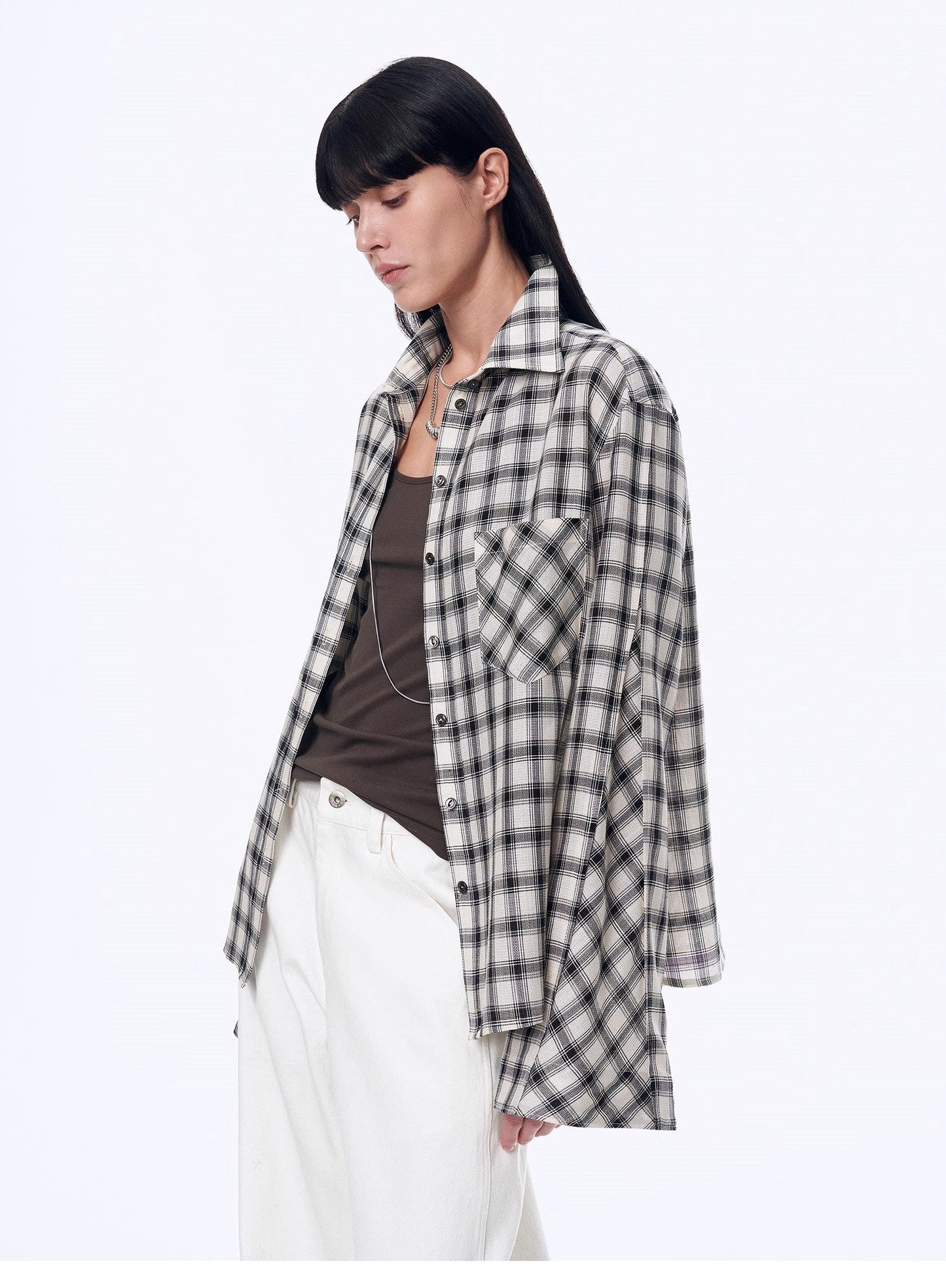 Style Diary Tencel Acetate Jacquard Check Dropped Shoulder Shirt