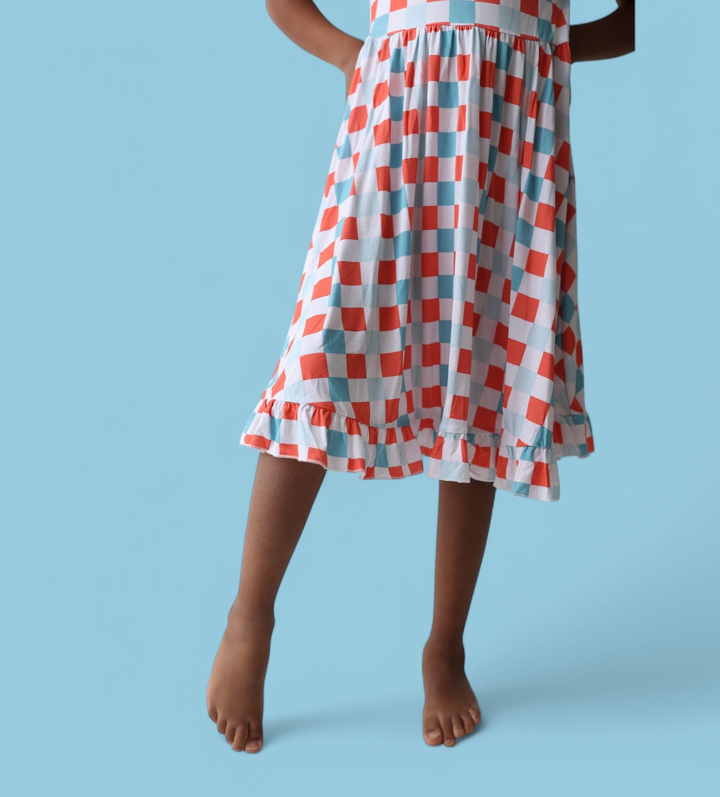 USA CHECKERS DREAM RUFFLE DRESS