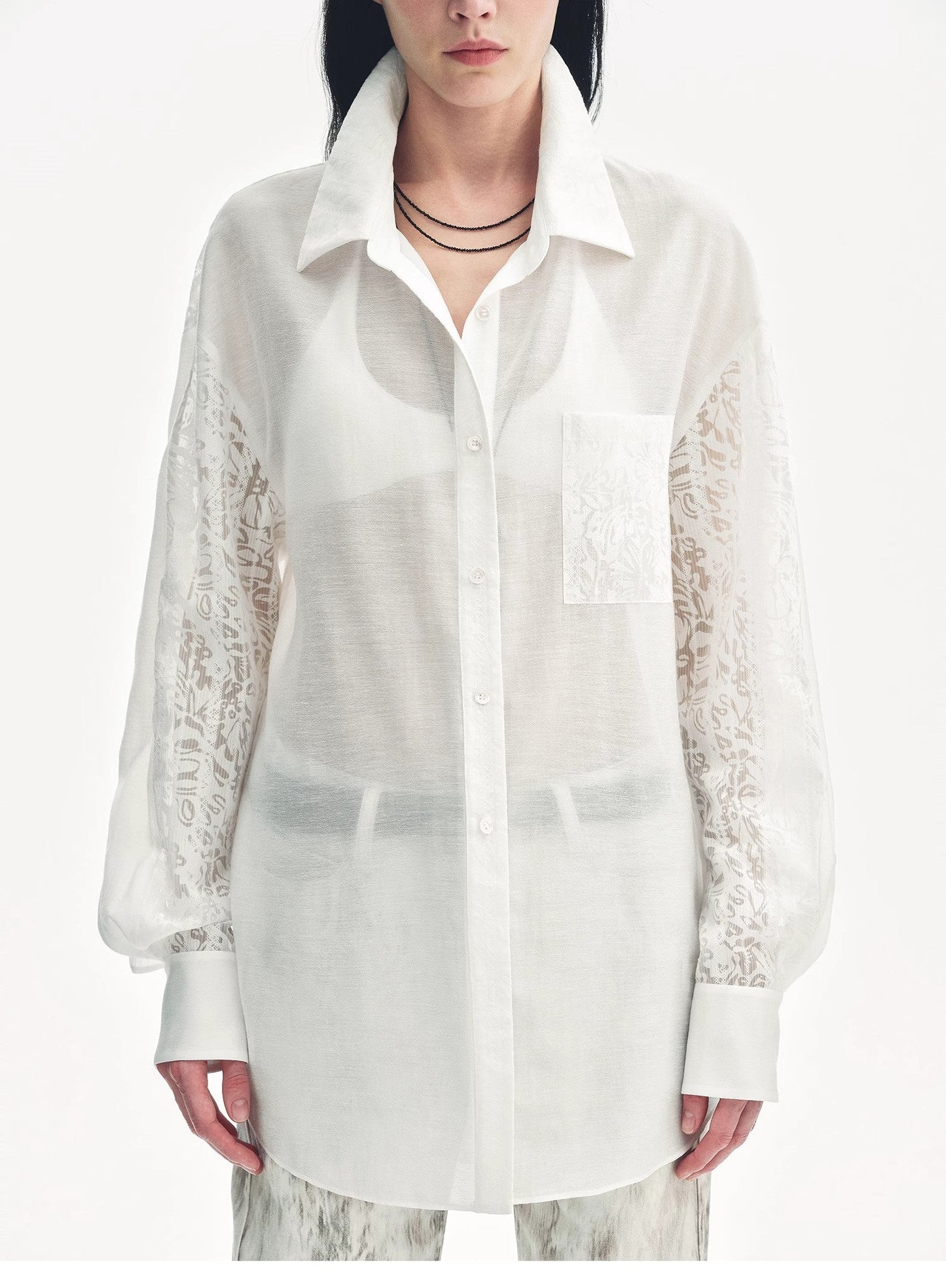 "Ideal Spring Day" Jacquard Hollow Drop Shoulder Shirt Summer