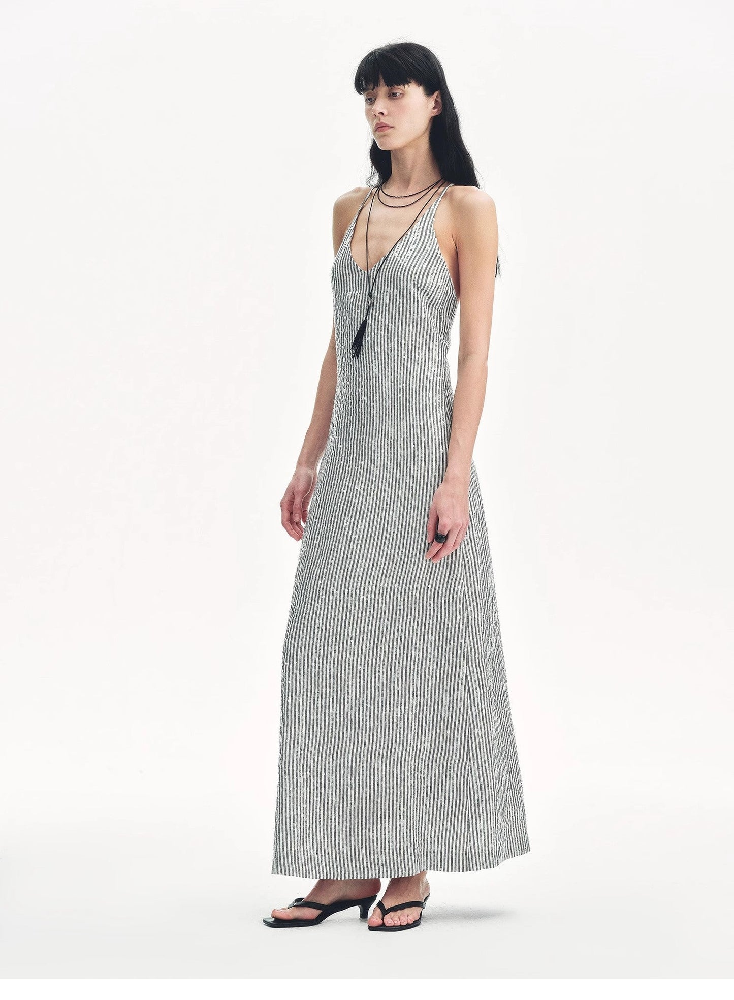 "Galaxy Trace" Linen Sequin Embroidery Dress Summer