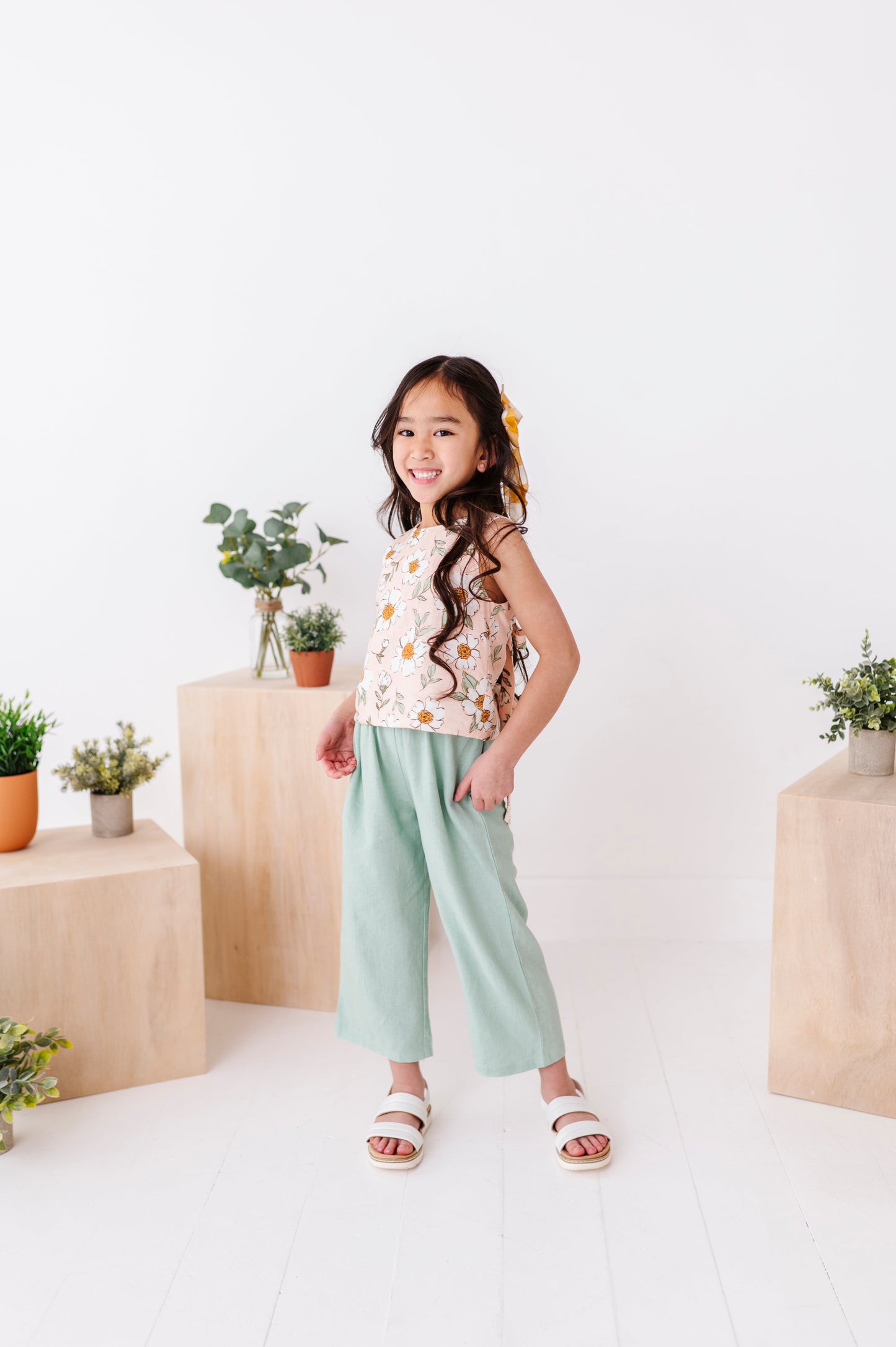 Peachy Peonies | Tie-Back + Crop Pants Set
