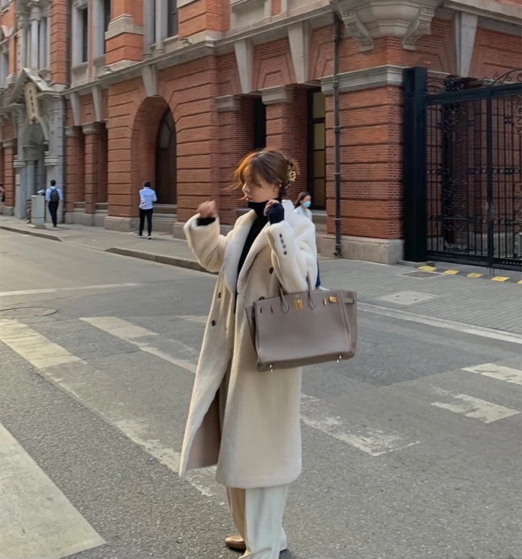 Korean Drama Ace Merino Mid-Length Sheepskin Coat