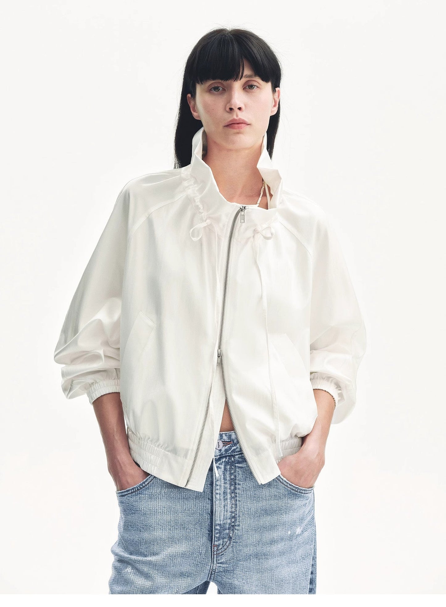 "Front Page Daily" Drawstring Raglan Sleeve Jacket