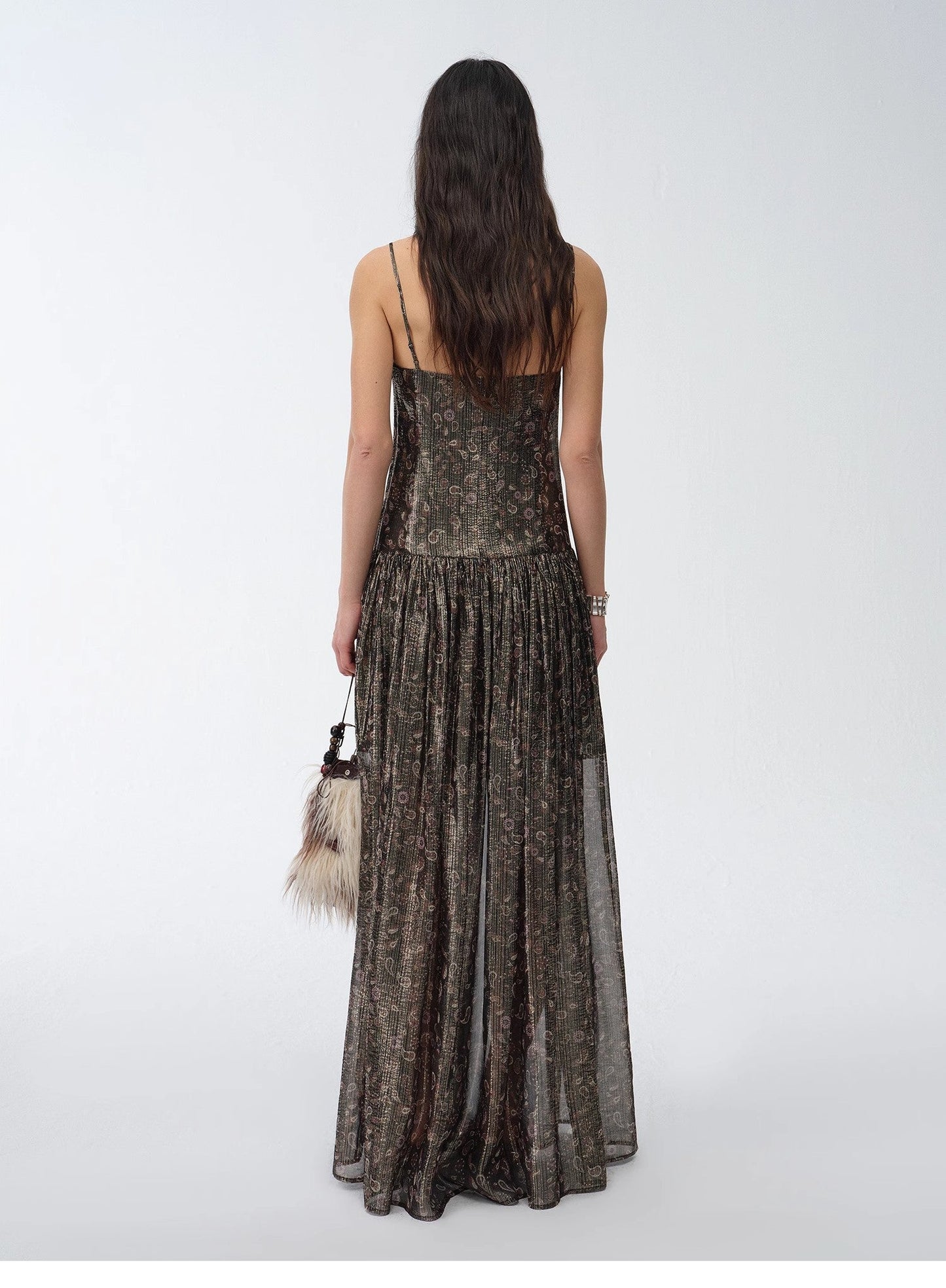 "Floating Lights" Retro Paisley Print Silk Holiday Sling Dress