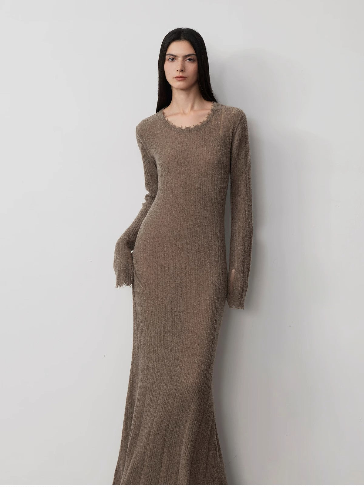 Wool Looped Yarn Raw Edge Ripped Dress