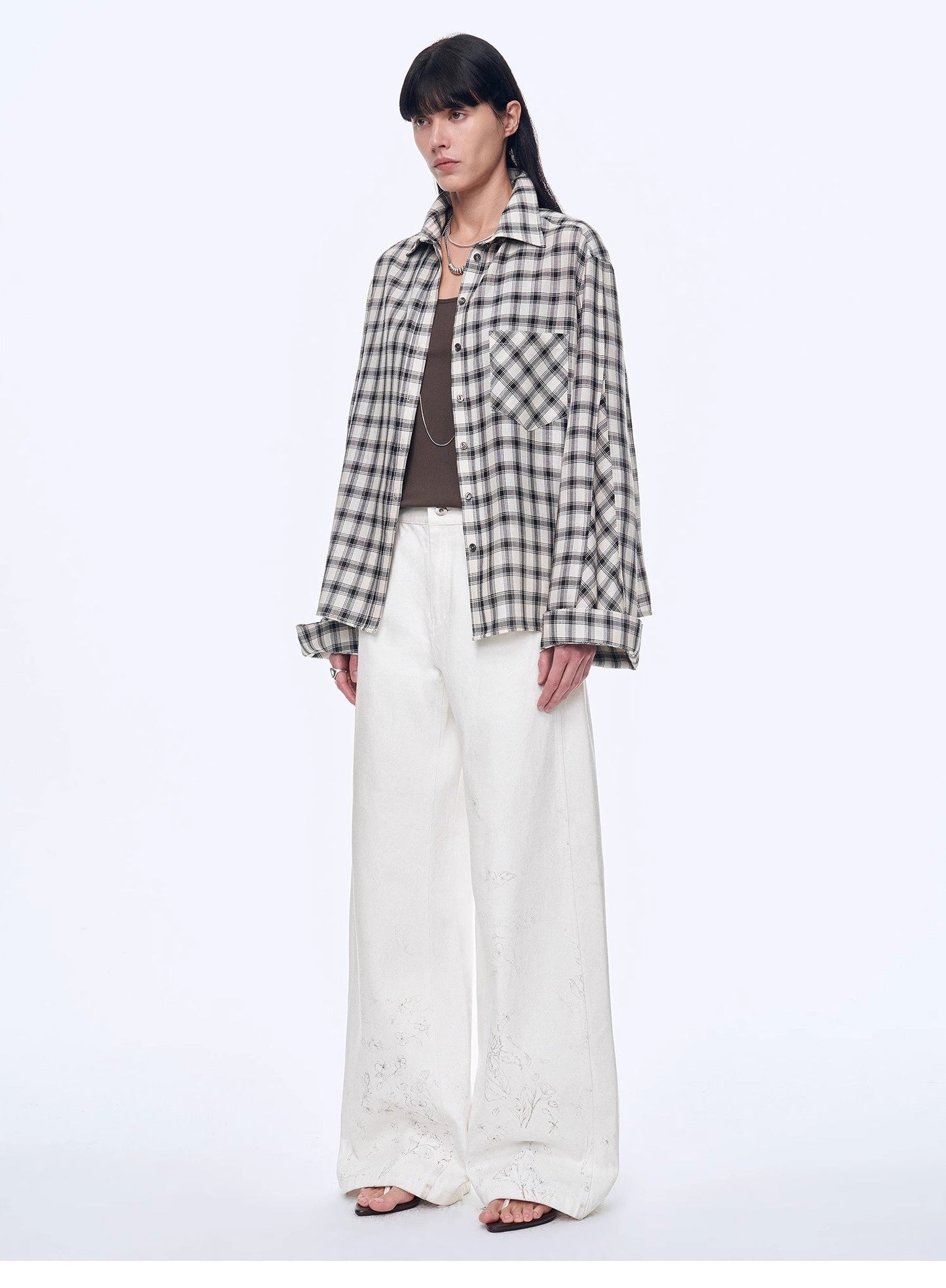 Style Diary Tencel Acetate Jacquard Check Dropped Shoulder Shirt