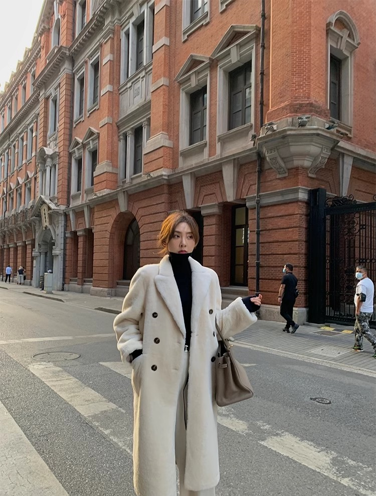 Korean Drama Ace Merino Mid-Length Sheepskin Coat