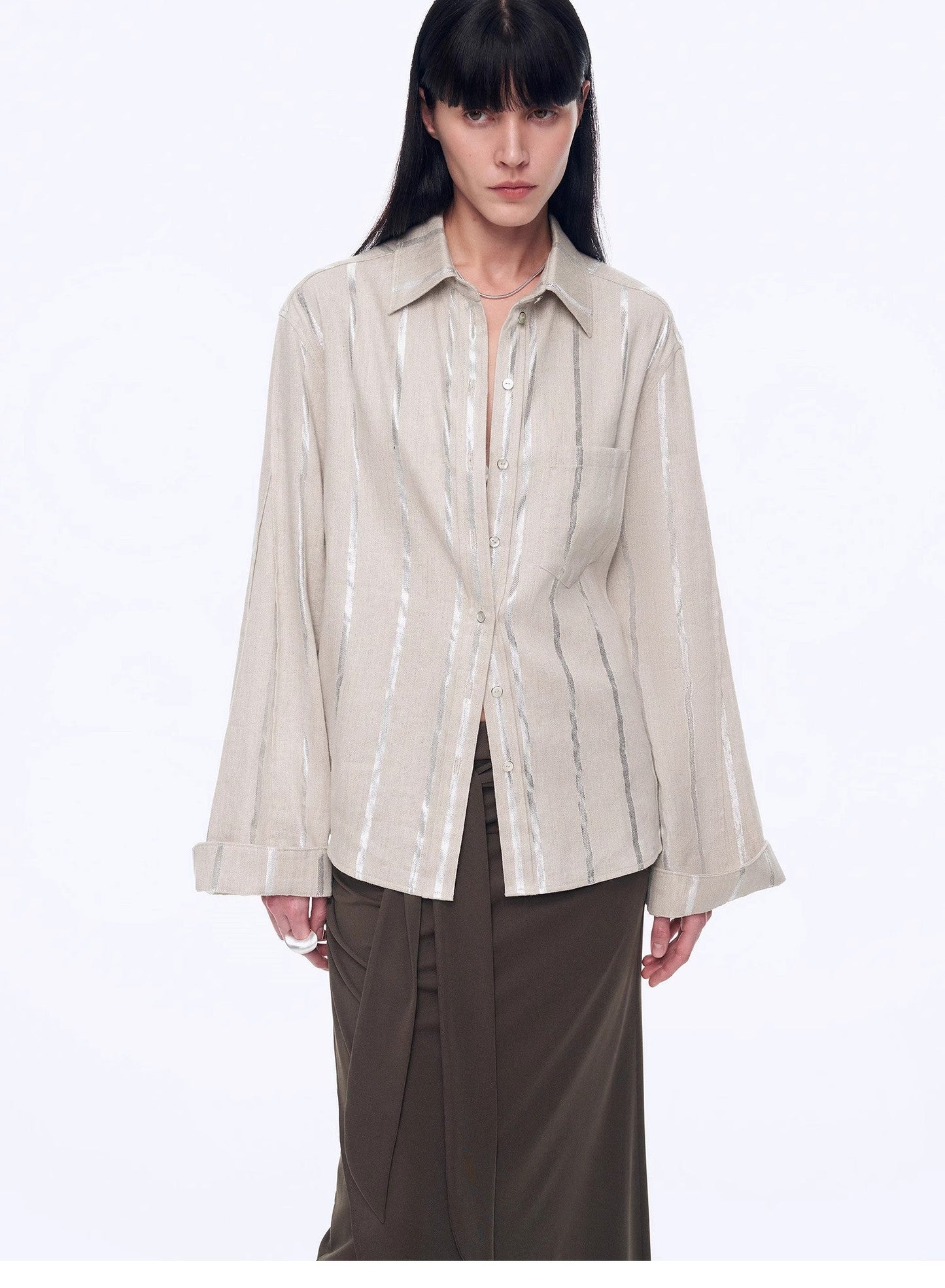 Anonymous Letter Silver Stripe Trumpet Sleeve Shirt