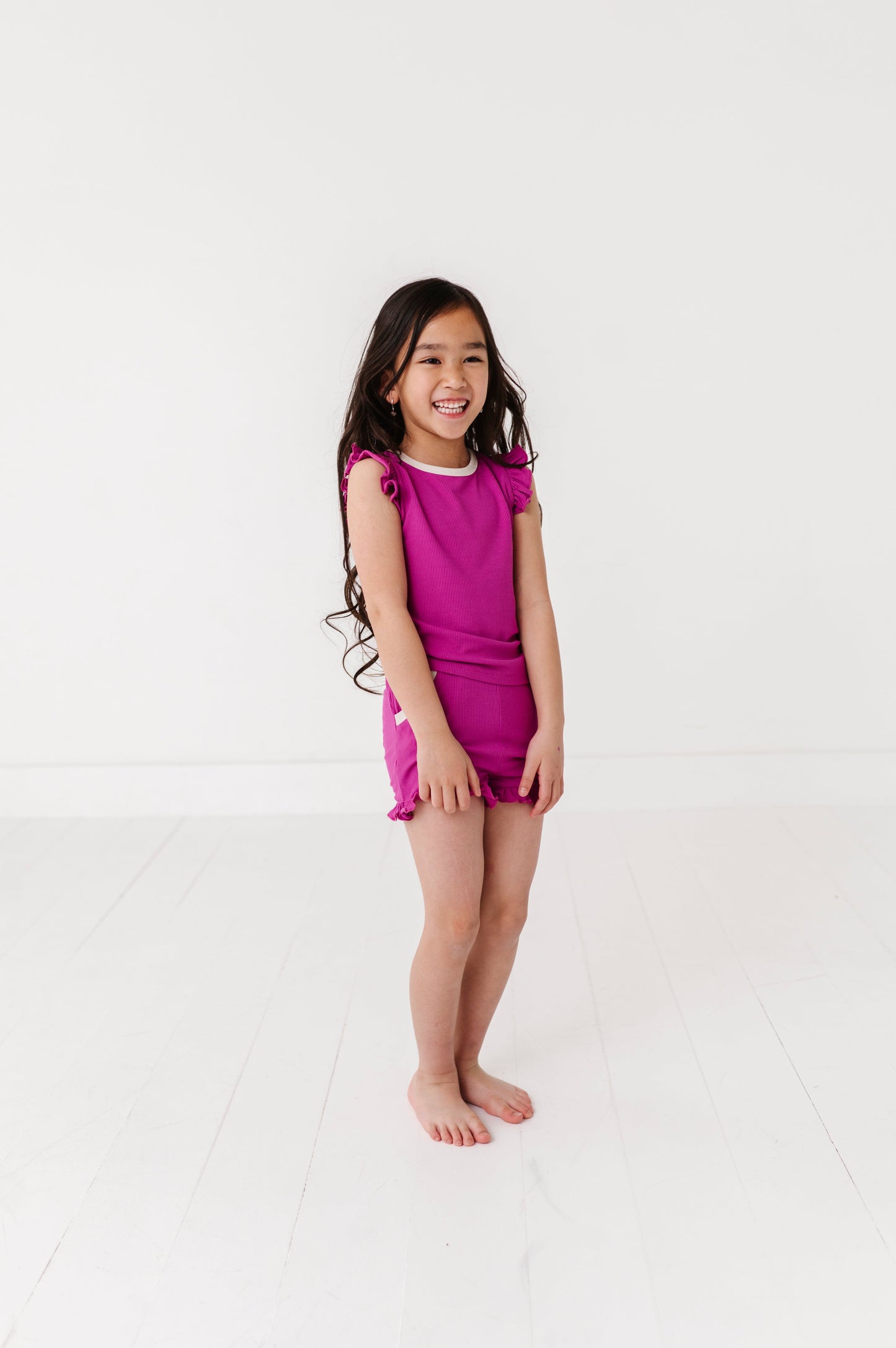 MAGENTA | Ruffle Tee + Shorts RIB SET