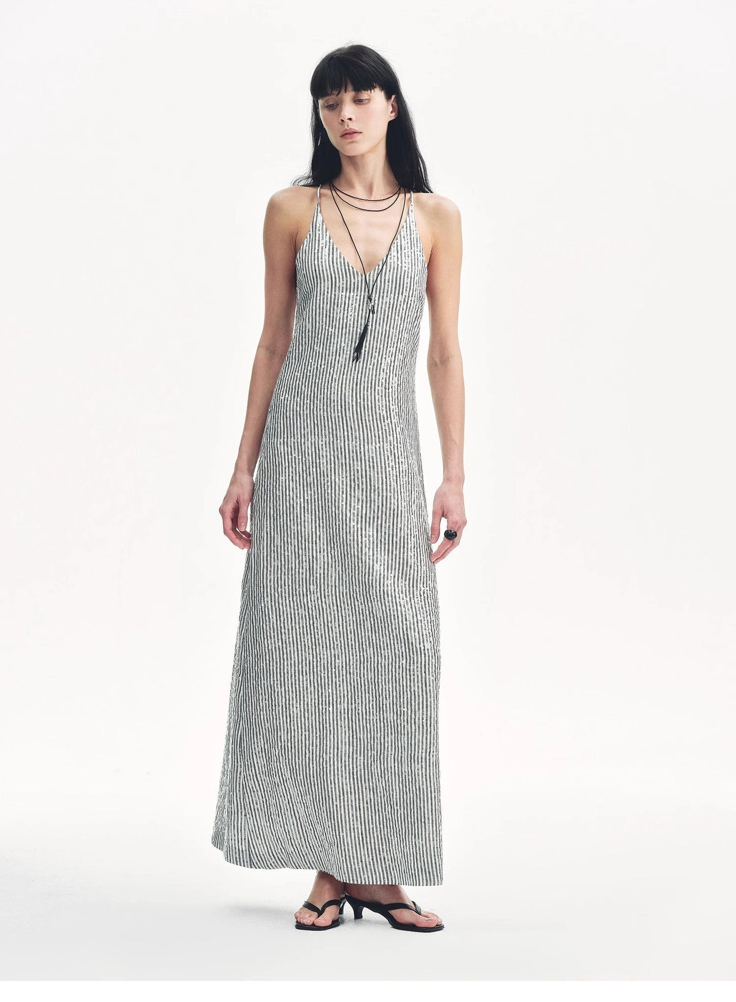 "Galaxy Trace" Linen Sequin Embroidery Dress Summer