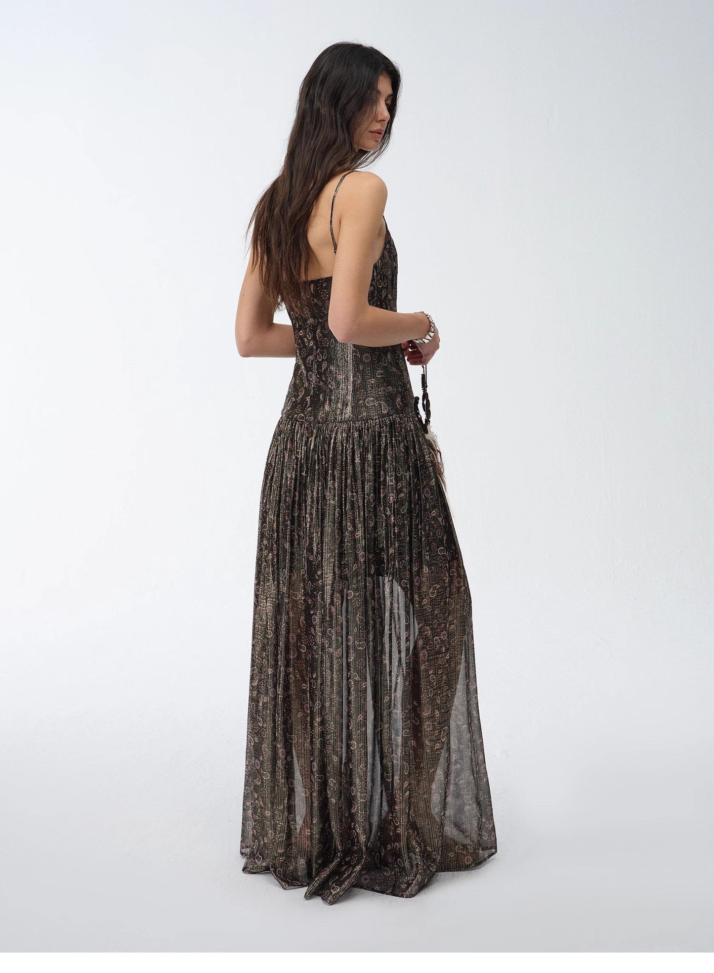 "Floating Lights" Retro Paisley Print Silk Holiday Sling Dress
