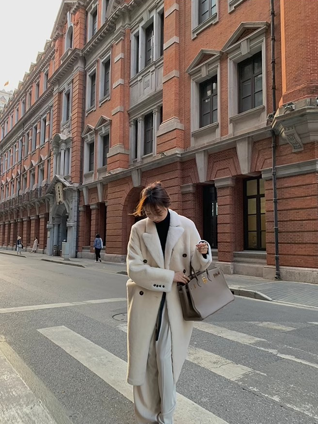 Korean Drama Ace Merino Mid-Length Sheepskin Coat