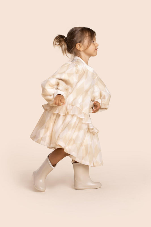 Girls Hi-Low Organza & Terry Dress - Beige
