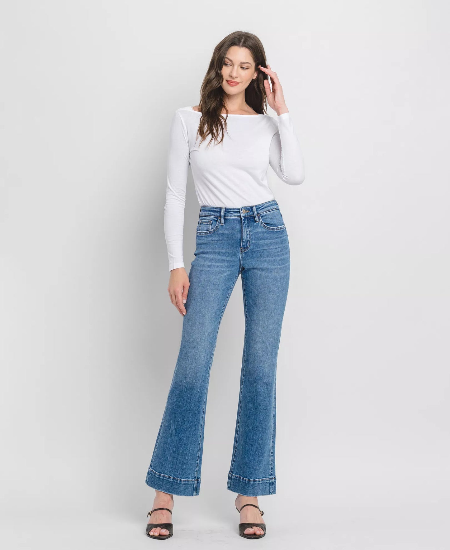 Lauren High Rise Trouser Hem Flare Jeans