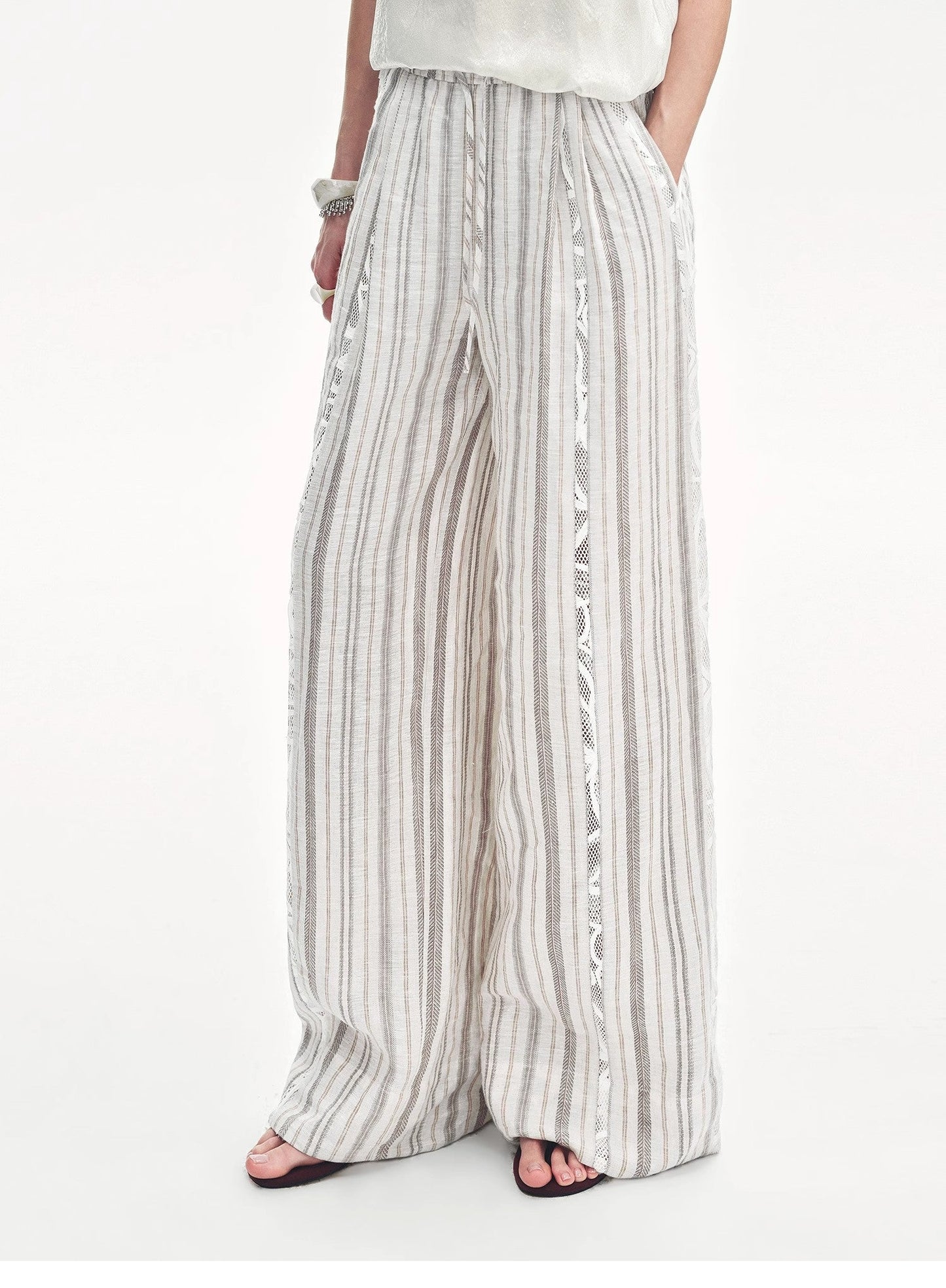 Fashion Tension Linen Vertical Stripe Pants