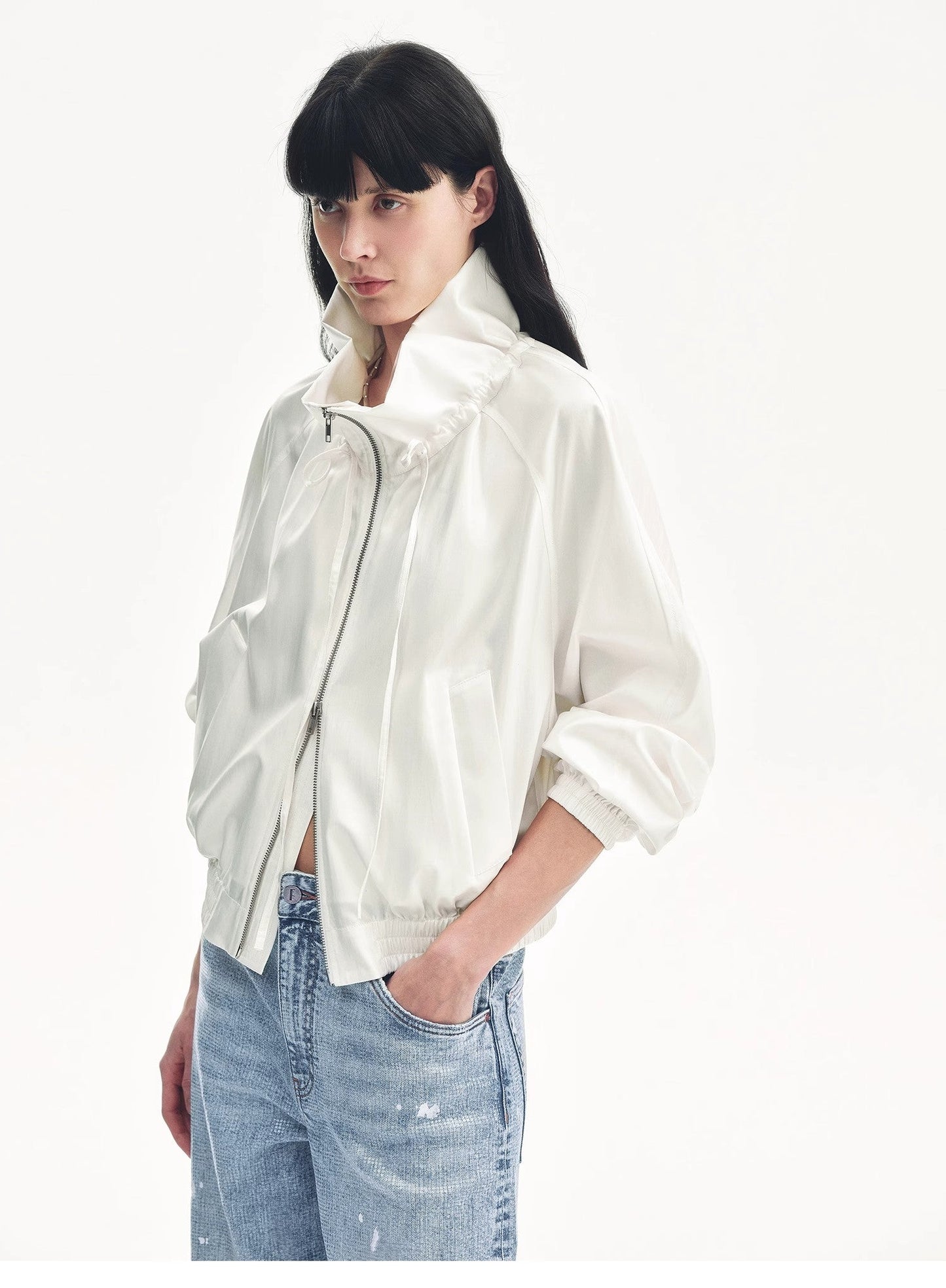 "Front Page Daily" Drawstring Raglan Sleeve Jacket