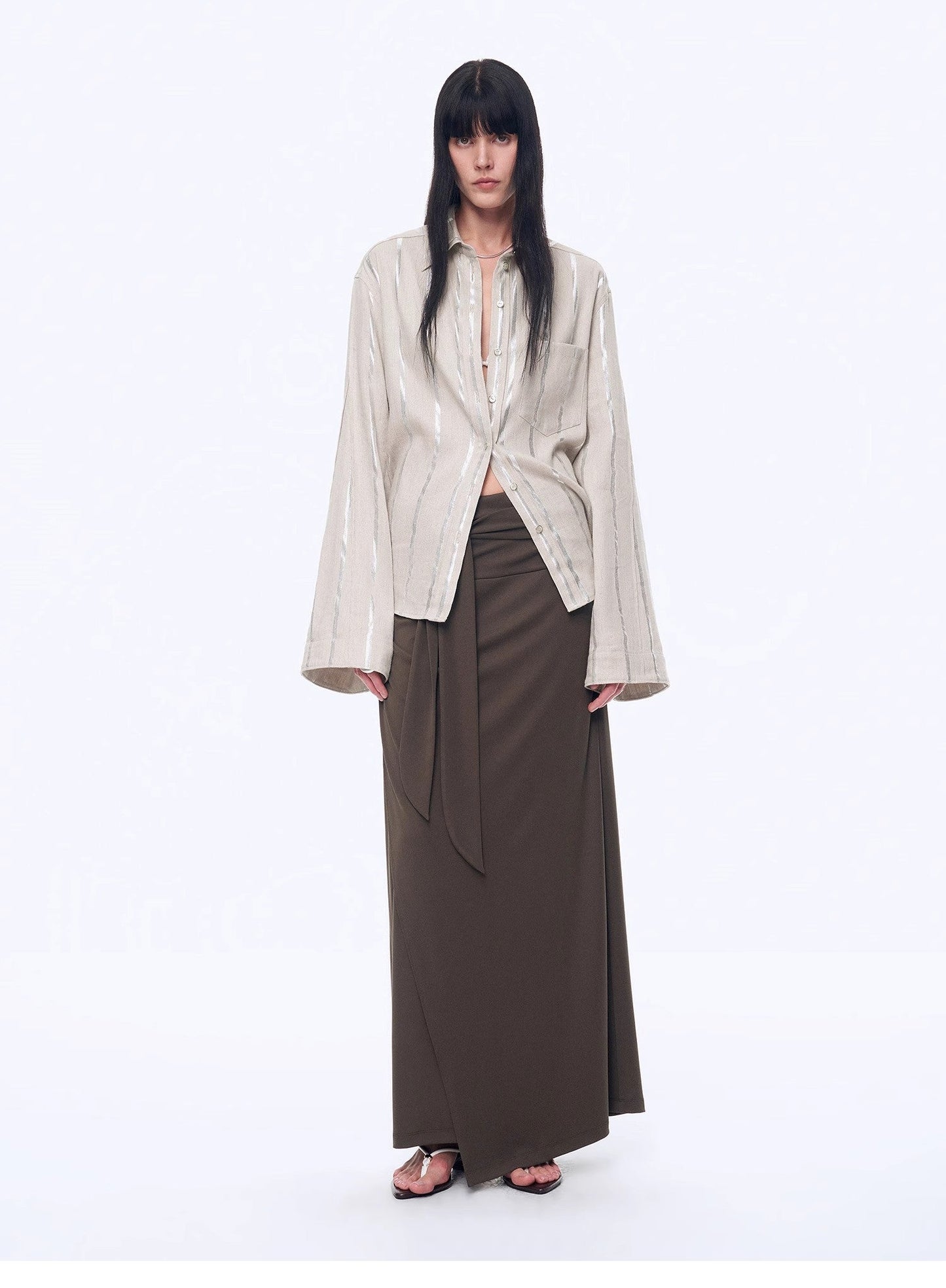 Anonymous Letter Silver Stripe Trumpet Sleeve Shirt