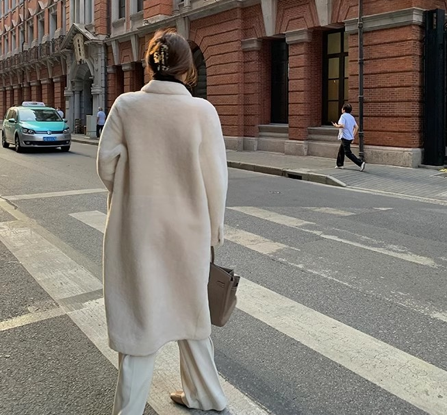 Korean Drama Ace Merino Mid-Length Sheepskin Coat