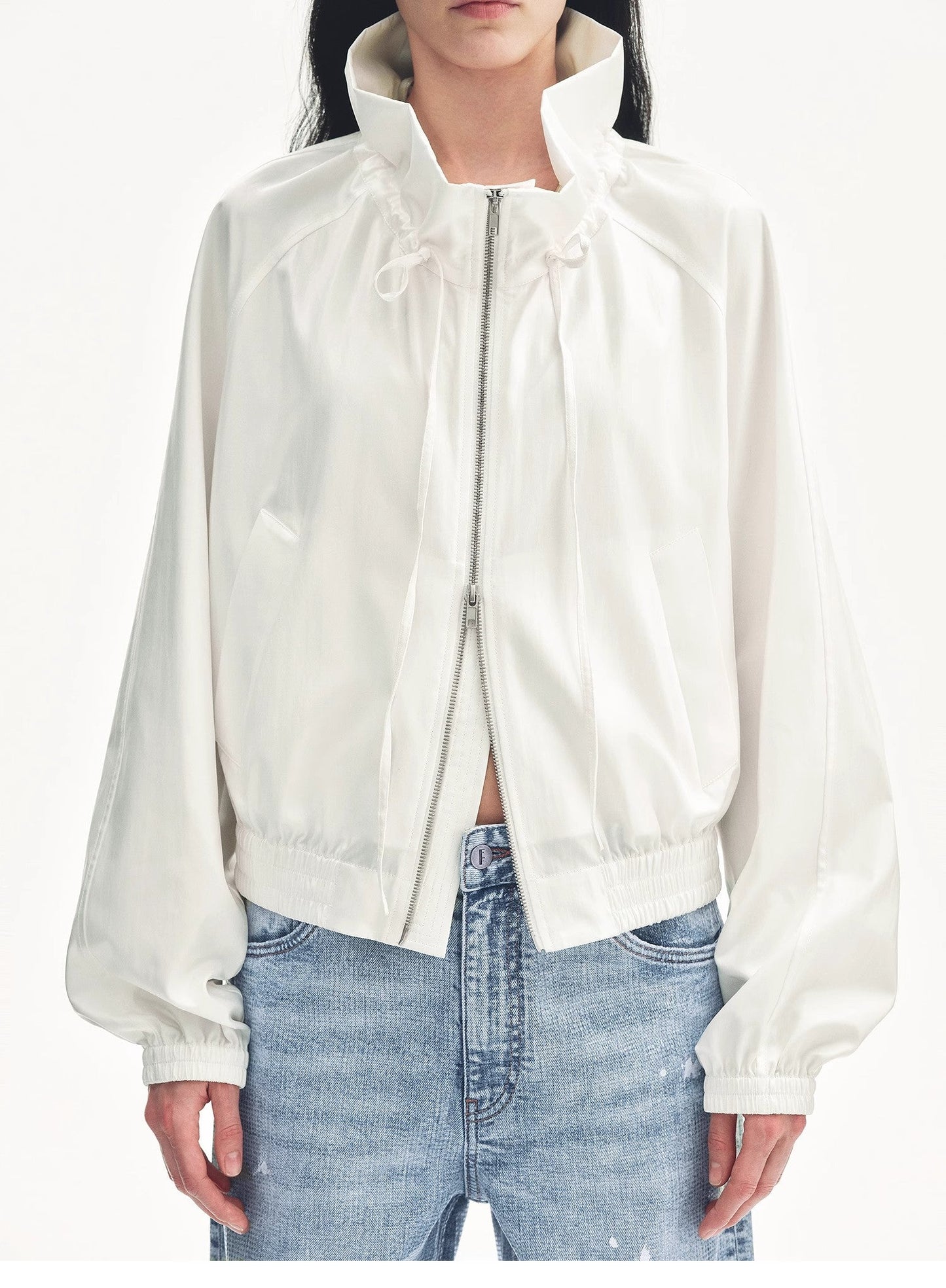 "Front Page Daily" Drawstring Raglan Sleeve Jacket