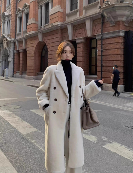 Korean Drama Ace Merino Mid-Length Sheepskin Coat