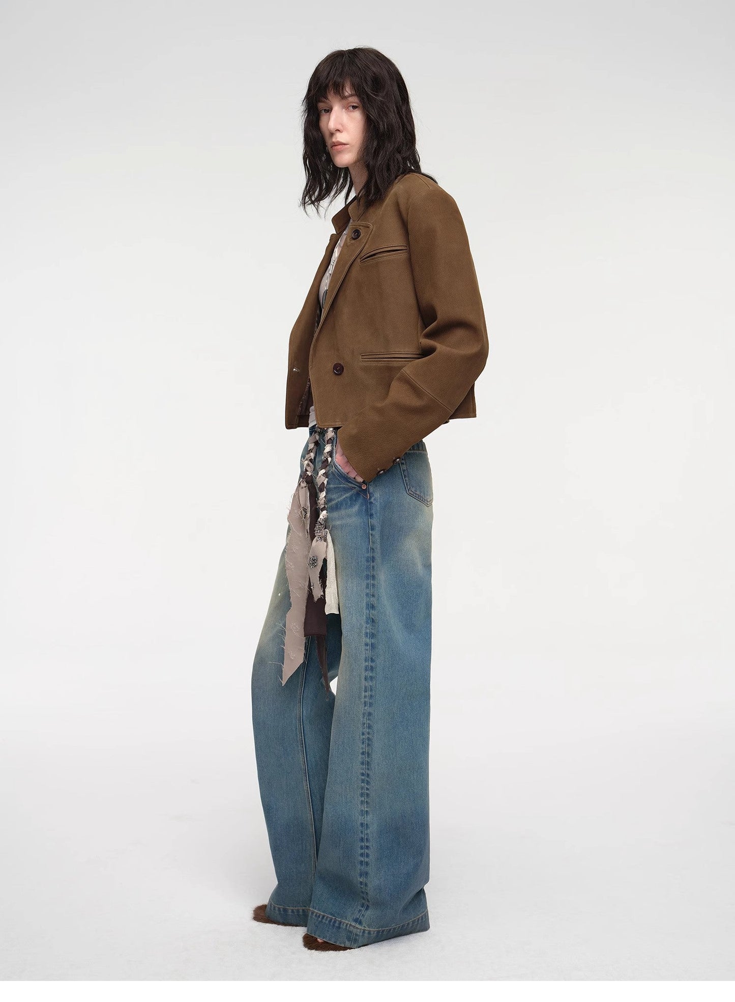Roman Story Stand Collar Sheepskin Jacket