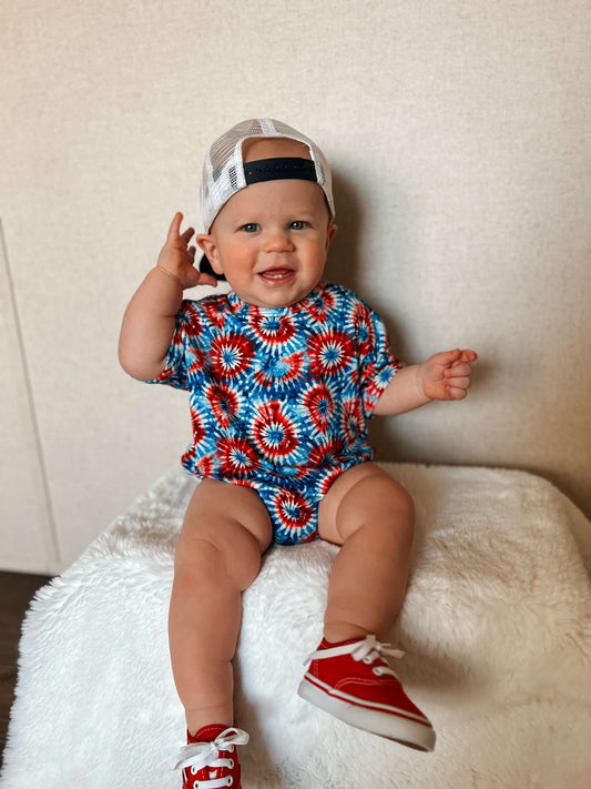 USA Tie Dye Oversized Bamboo Romper