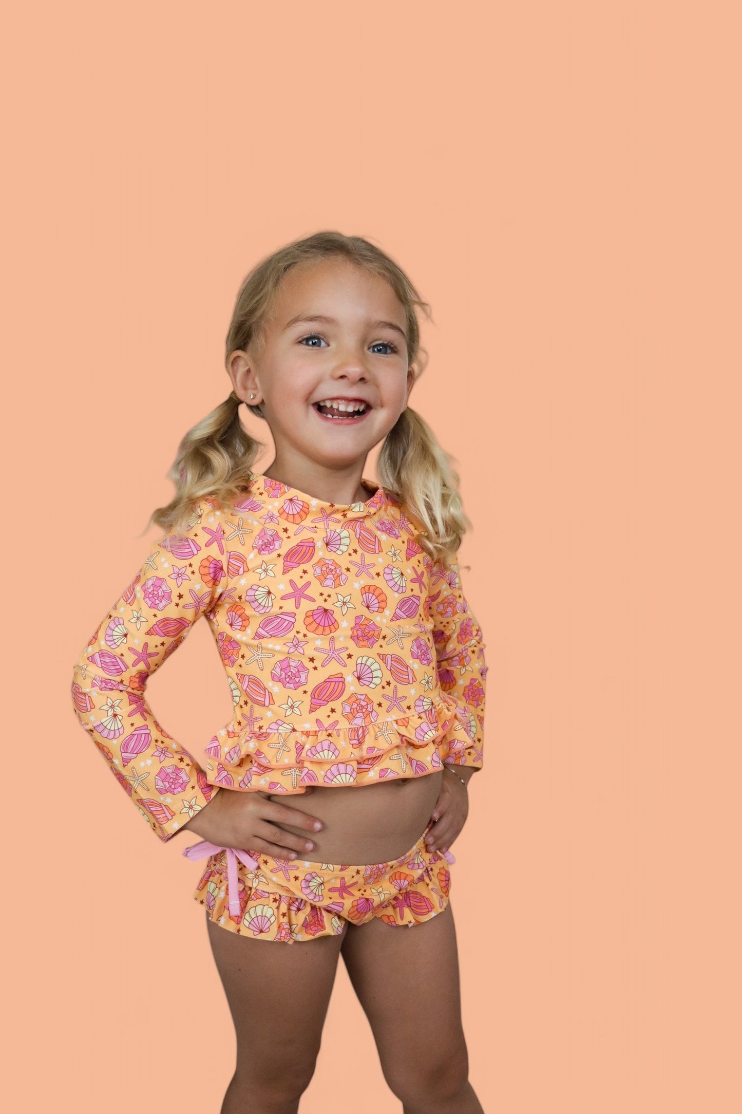 SHELLO SUMMER DREAM TWO-PIECE RASH GUARD RUFFLE SWIM SUIT