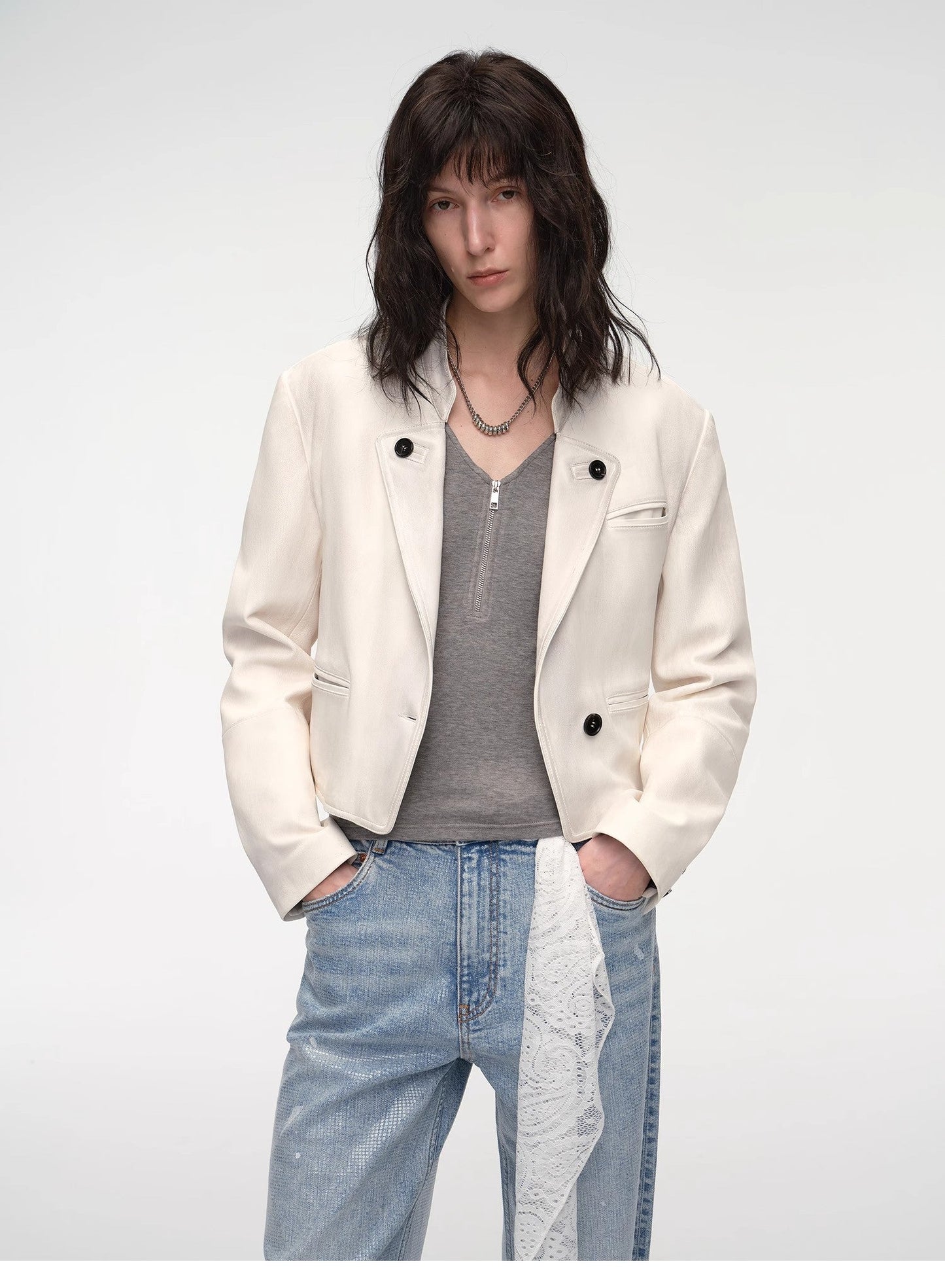 Roman Story Stand Collar Sheepskin Jacket